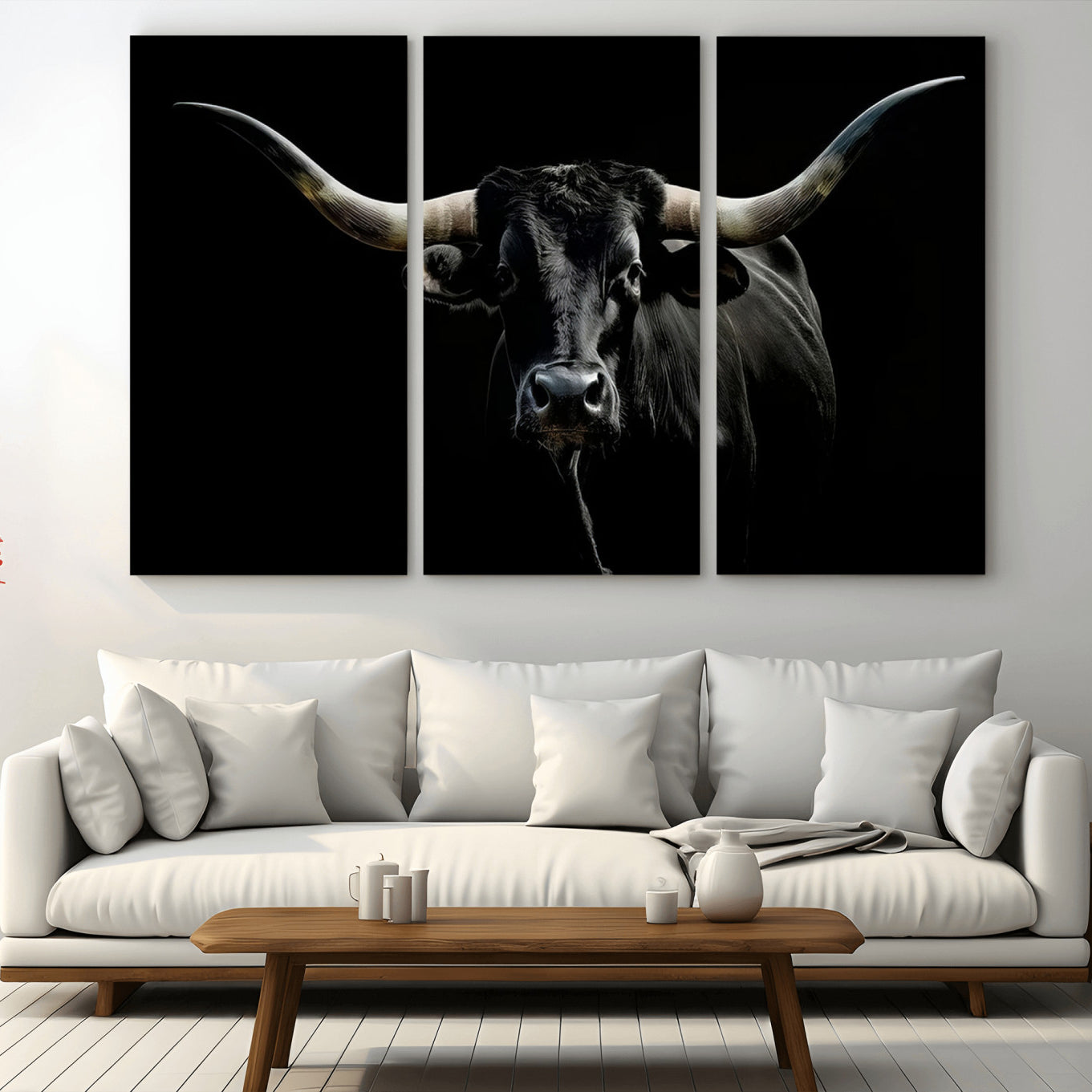 20679-MGV-CV-36X24-Texas Black Longhorn Bull Wall Art Canvas Print - Western Texas Cattle Rustic Decor Print - Longhorn