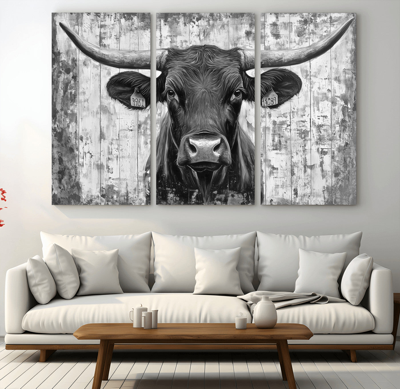-Abstract Longhorn Bull Wall Art Canvas Print - Rustic Texas Western Cow Artwork