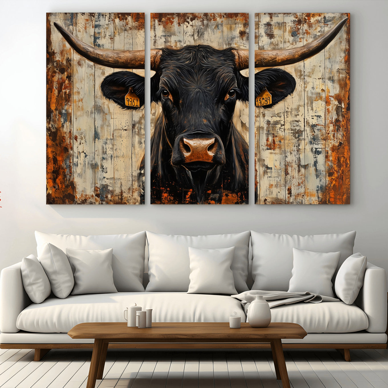 71589-MGV-CV-36X24-Rustic Texas Artwork Wall Art Canvas Print - Abstract Cow Longhorn Bull Wall Art Canvas Print