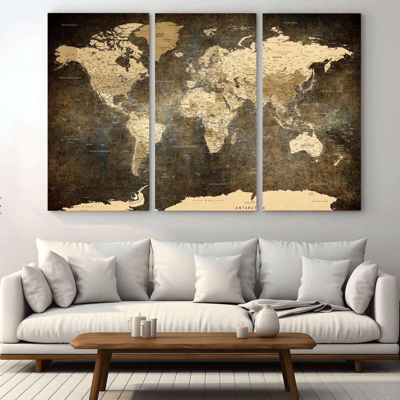 -Push Pin World Map Canvas Print – Travel Tracker Wall Art for Couples, Perfect Anniversary Gift for Home or Office Decor