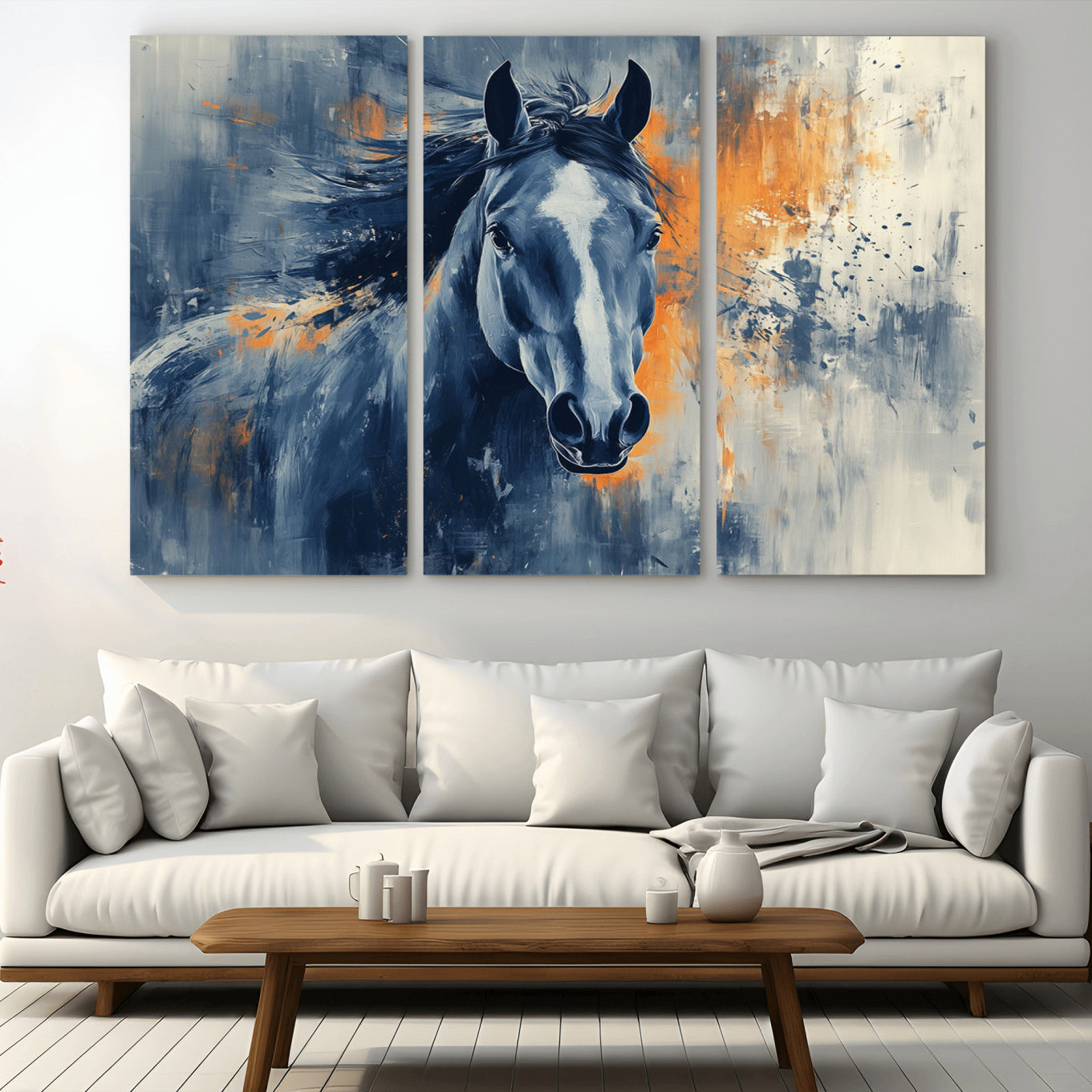 -Abstract Blue Horse Wall Art Print Canvas | Horse Wall Art Print | Western Decor for Farmhouse |