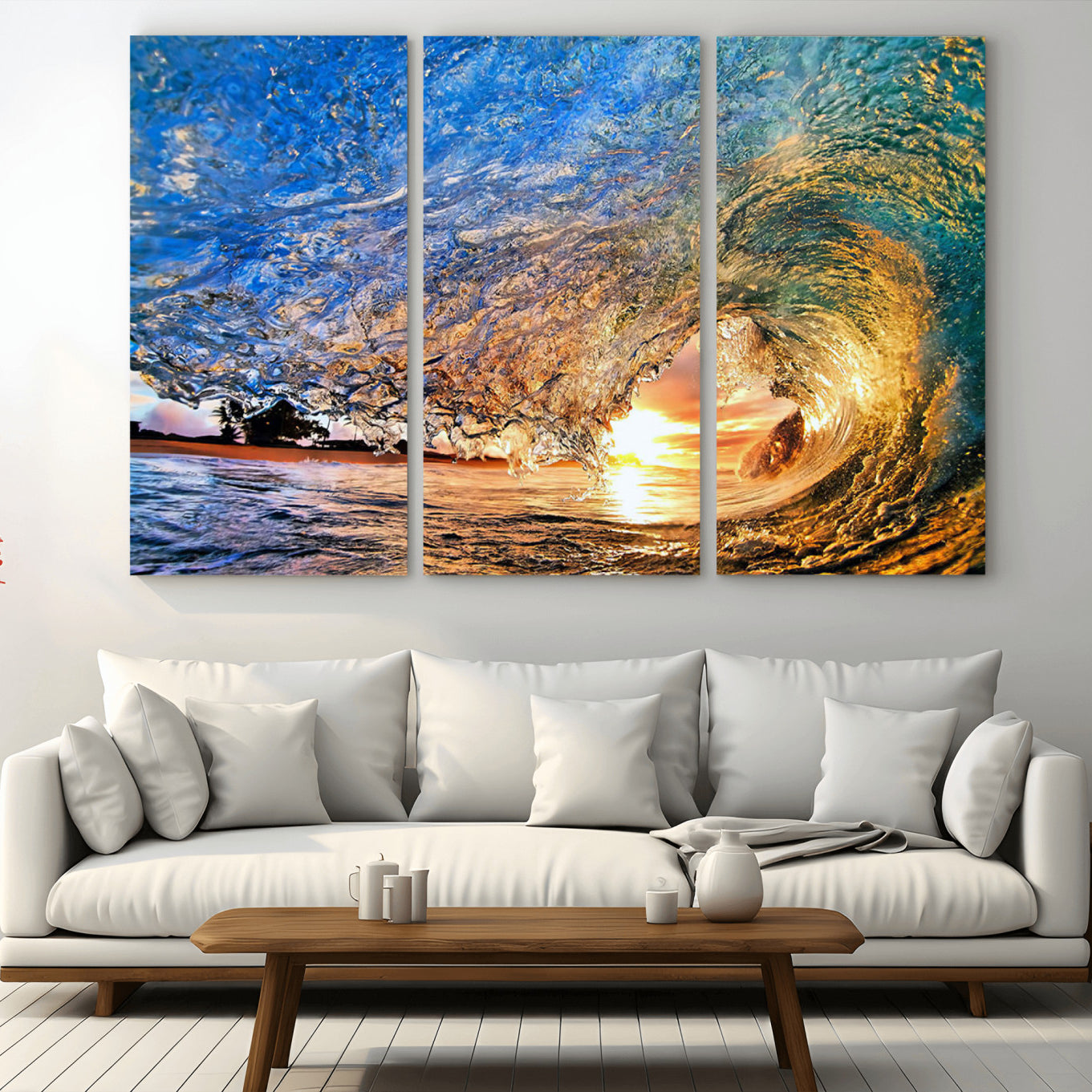 84627-MGV-CV-36X24-Ocean Wave at Sunset Canvas Wall Art – Vibrant Coastal Beach Waves Print, Large Nautical Decor,