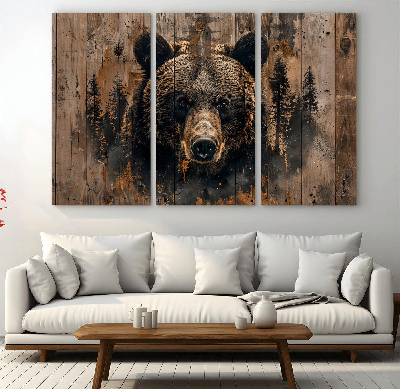 76998-MGV-CV-36X24-Rustic Grizzly 399 Wall Art | Triptych Canvas Print | Rustic Cabin Wall Decor | Perfect for