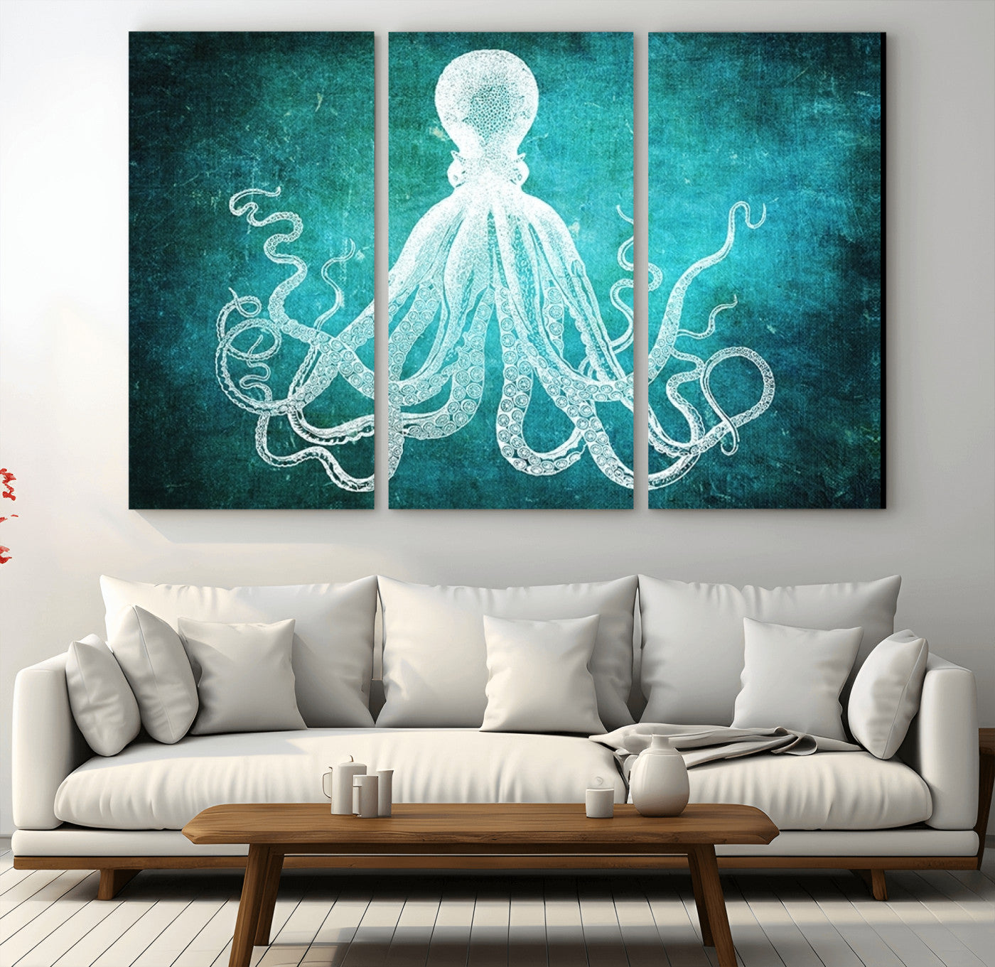 20773-MGV-CV-48X32-3P-Green Octopus Abstract Wall Art Canvas Print