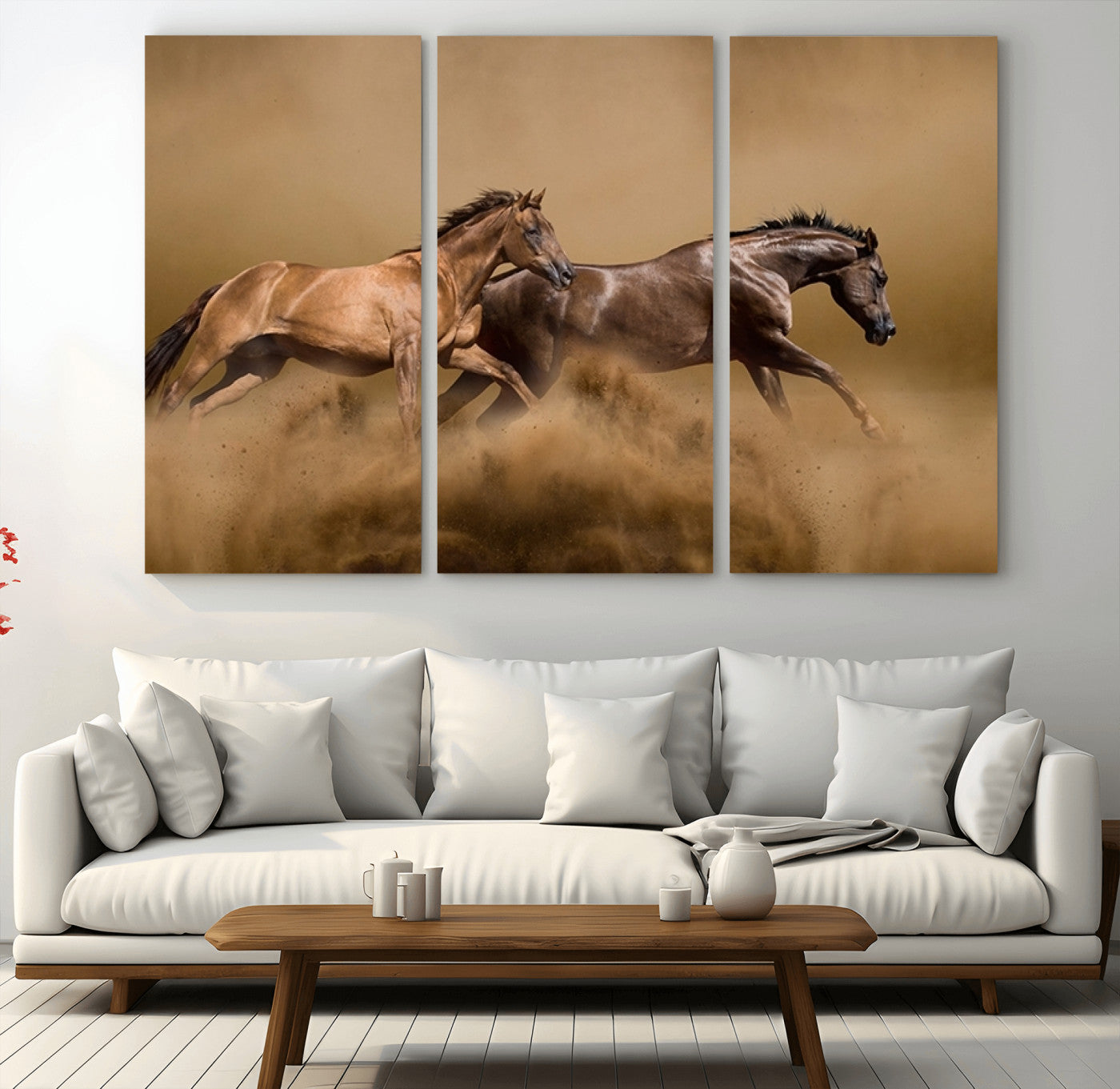 53721-MGV-CV-36X24-Large Wall Art Canvas Print – Two Running Brown Horses Motion Animal Artwork for Home, Office, Living Room Decor