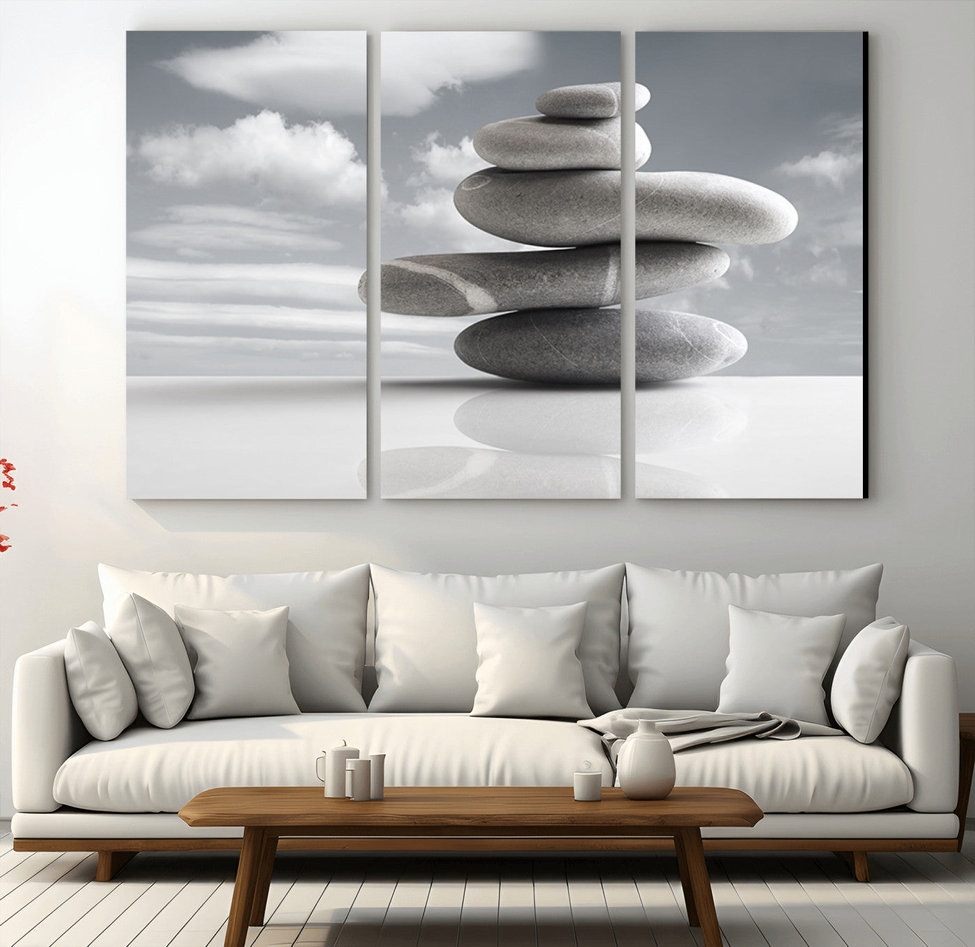 14496-MGV-CV-36X24-Still Life Black and White Zen Stones Wall Art Canvas, Framed Black and White Zen Stones Canvas