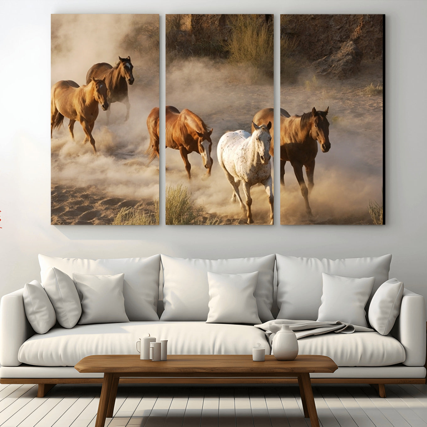 -Large Wall Art 5 Horses Running on Sand Canvas Print