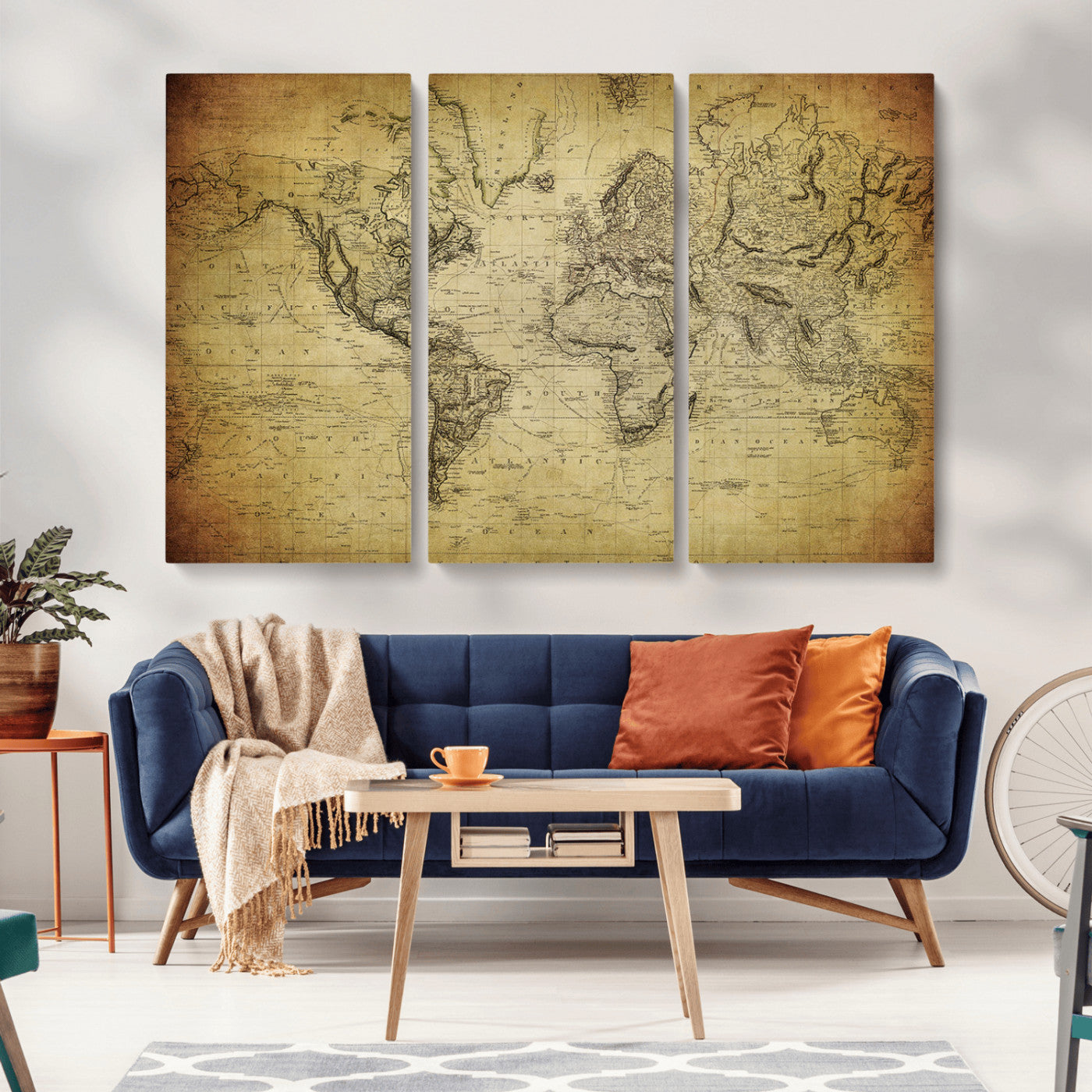 -Push Pin World Map Canvas Print – Travel Tracker Wall Art for Couples, Perfect Anniversary Gift for Home or Office Decor