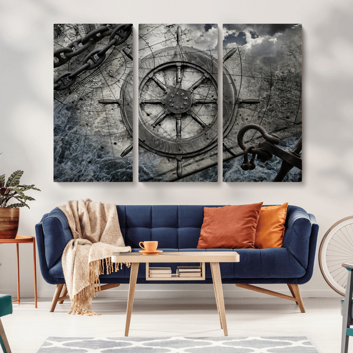 -Ship Steering Wheel Vintage Wall Art Canvas Print