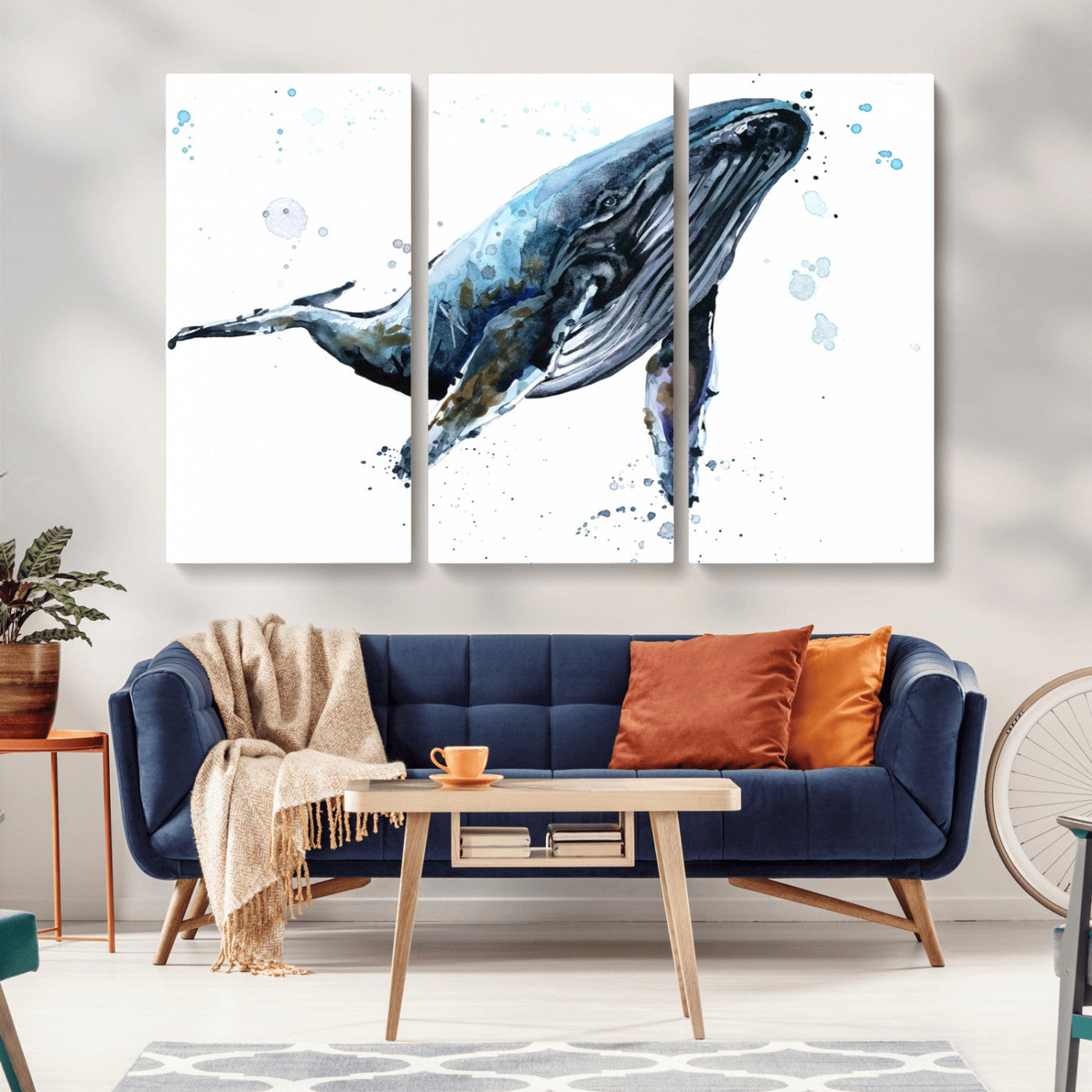 -Watercolor Whale Wall Art Canvas Print