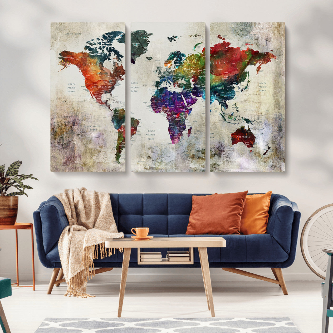 -Push Pin World Map Canvas Print – Framed Travel Map Wall Art for Couples, Anniversary Gift, Modern Home or Office Decor