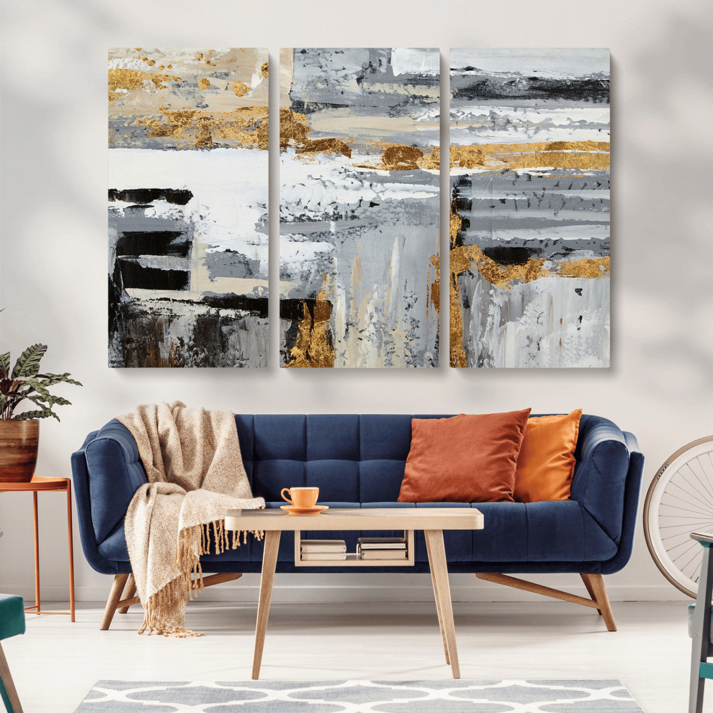 43177-MGV-CV-36X24-Abstract Painting Canvas Wall Art Print Paint Drip Art Brush Strokes Gray Artwork