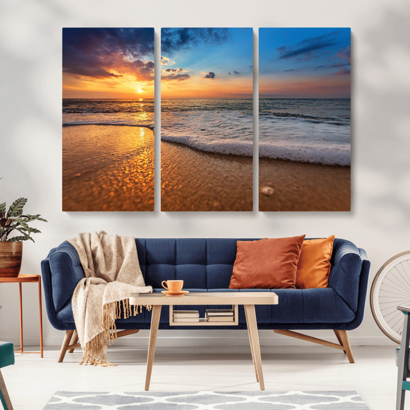 -Sunset and Beach at Night Wall Art Canvas Print
