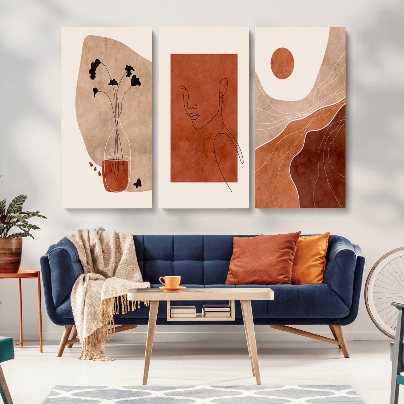 -Boho Sunset Mountain Canvas Print, Modern Boho Sunset Mountain Landscape Triptych – Giclée Canvas