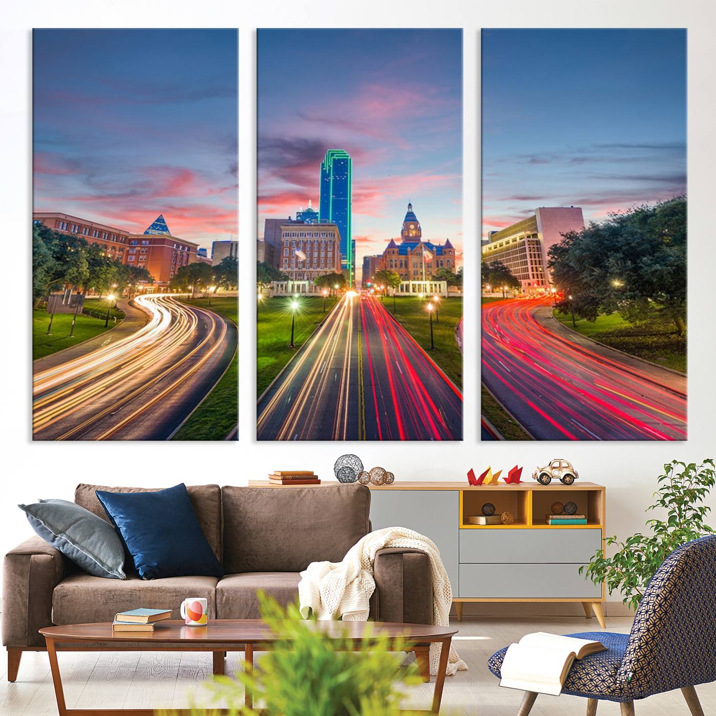 -Dallas City Lights Large Wall Art Dallas Cityscape Canvas Print Framed Living Room Decor