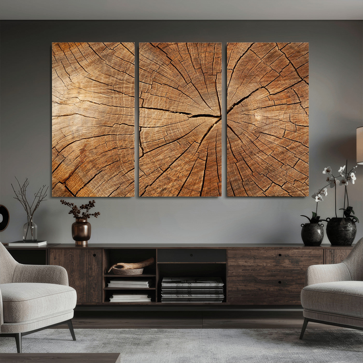 61710-MGV-CV-36X24 - Tree Ring Canvas Art, Rustic Wood Grain Wall Art, Tree Slice Decor for Modern Homes, Giclee