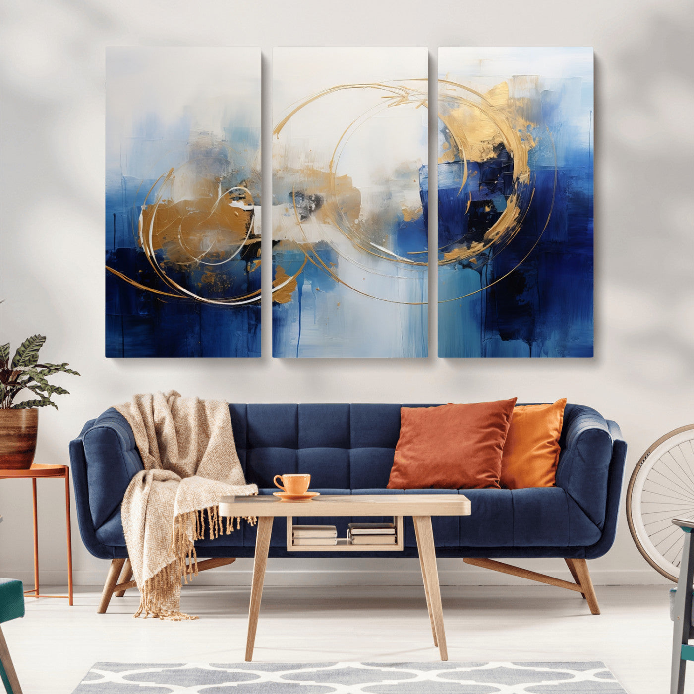 52314-MGV-CV-36X24-Navy Blue Abstract Wall Art Canvas Print