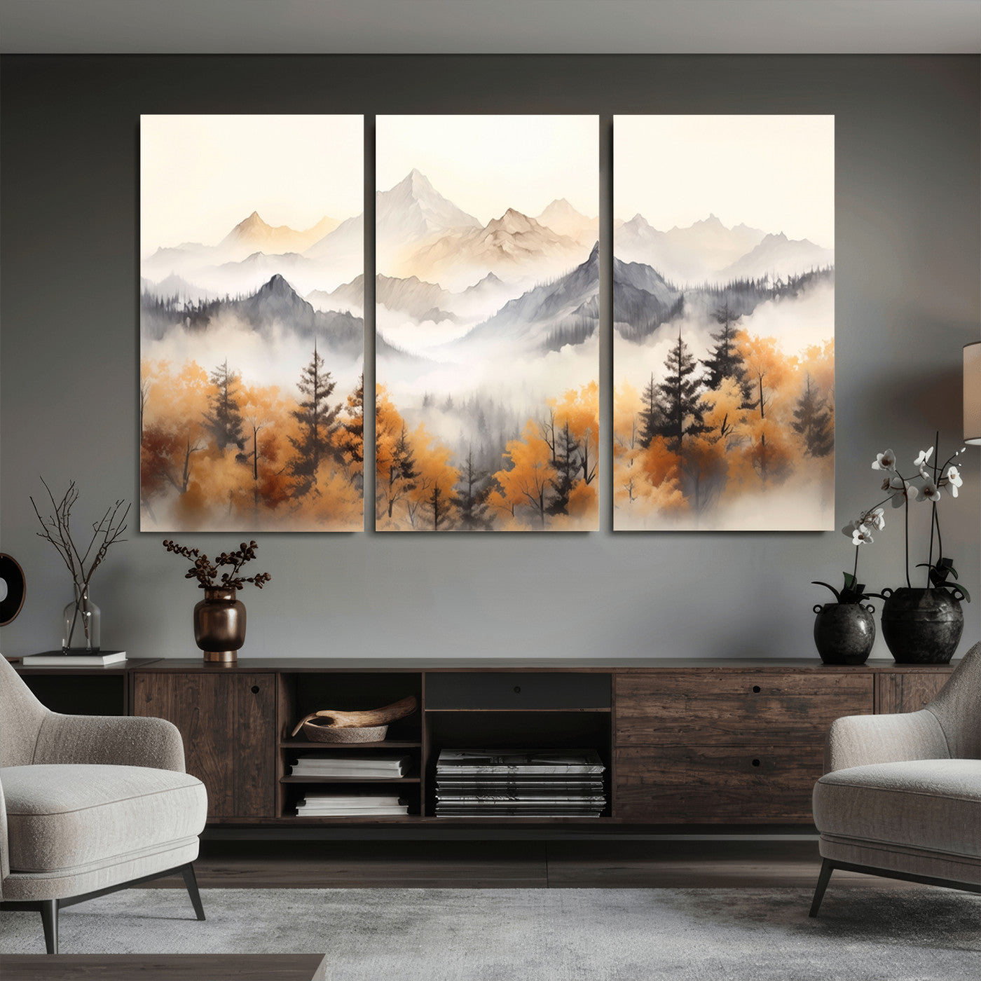 70049-MGV-CV-36X24 - Abstract Mountain Wall Art | Misty Mountain Forest and Mountains Canvas Print for Living Room,