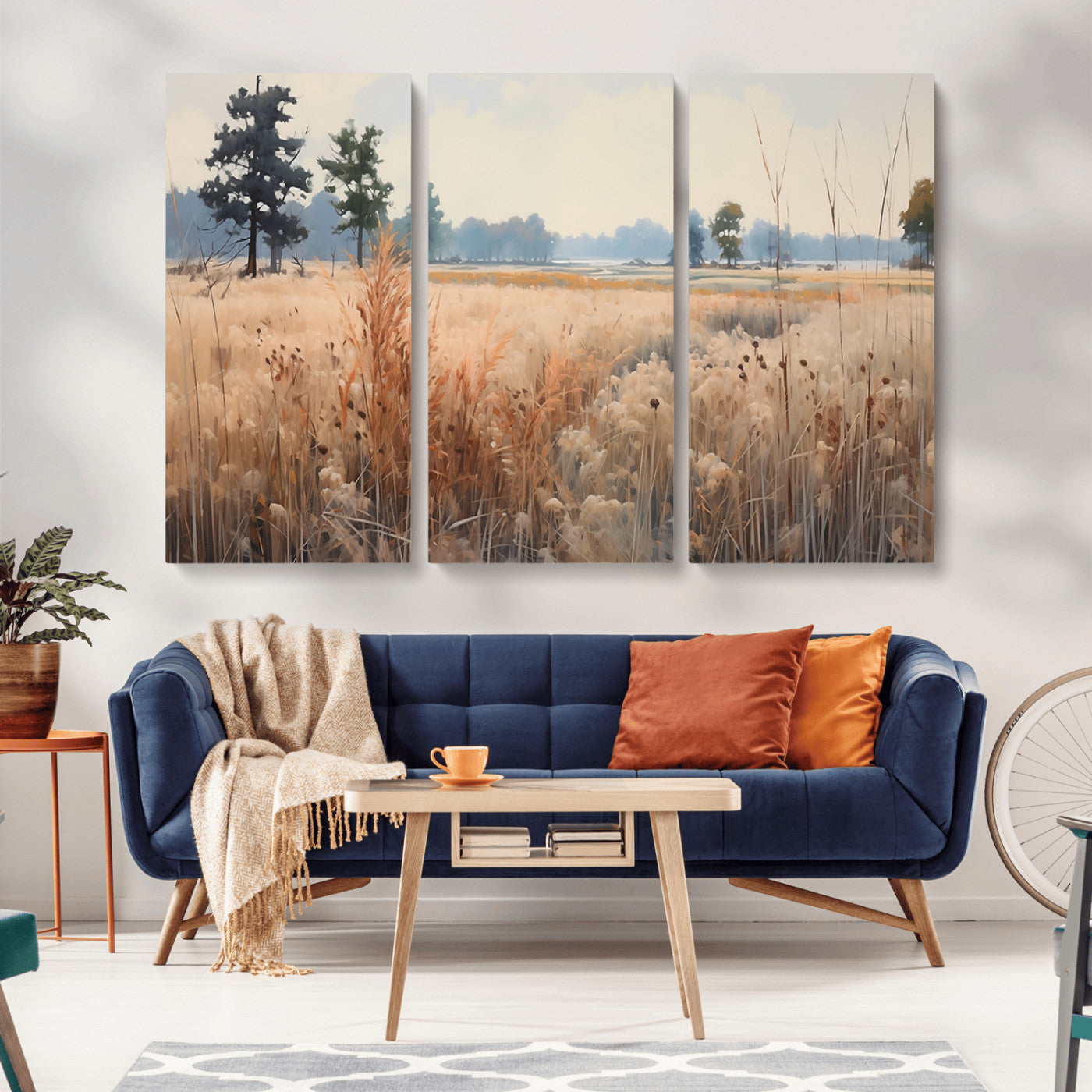 98822-MGV-CV-36X24-Golden Fields Canvas Wall Art Print – Serene Landscape of Nature’s Tranquility in Minimalist Modern
