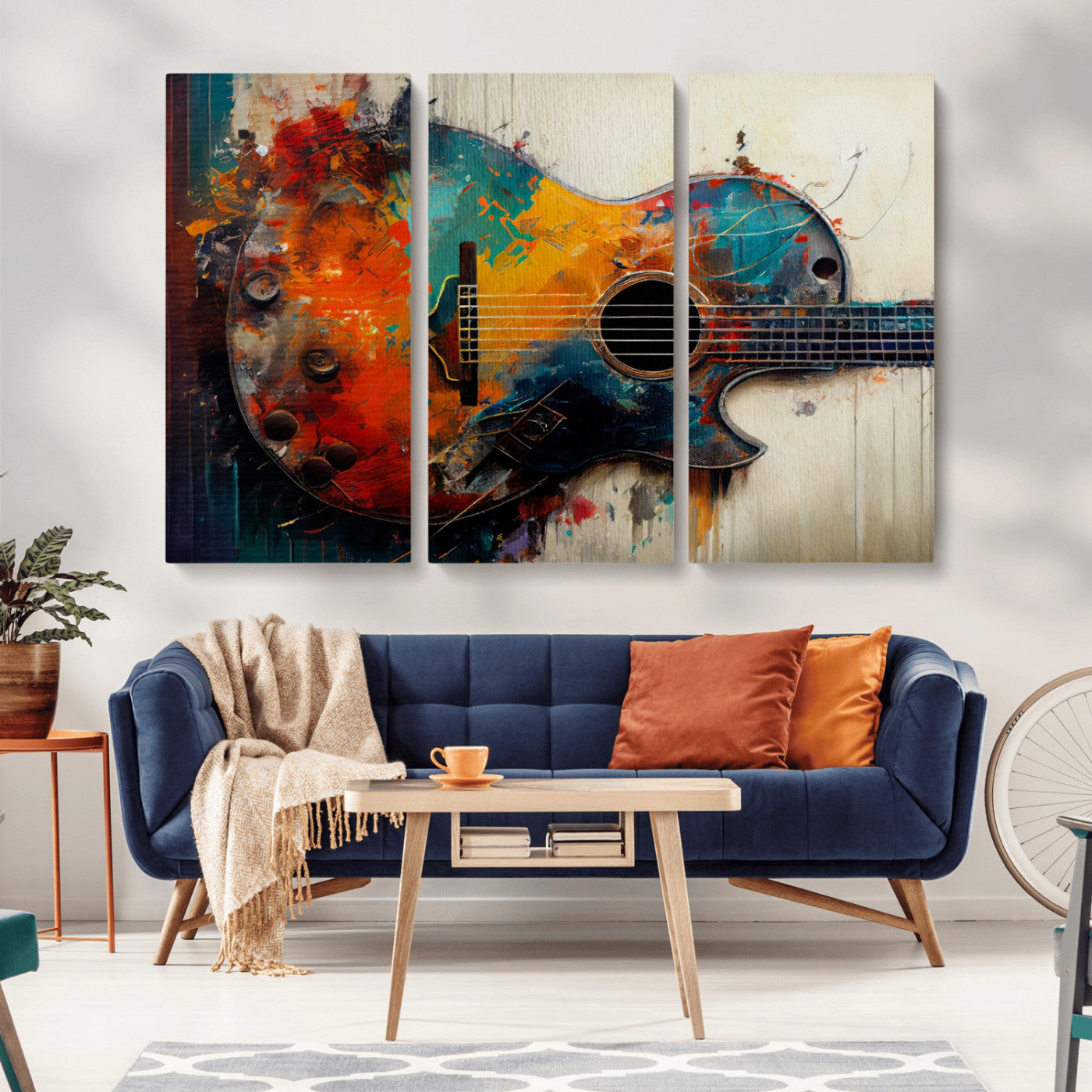 -Abstract Guitar Wall Art Canvas | Vibrant Music-Inspired Art for Living Room or Studio | Colorful
