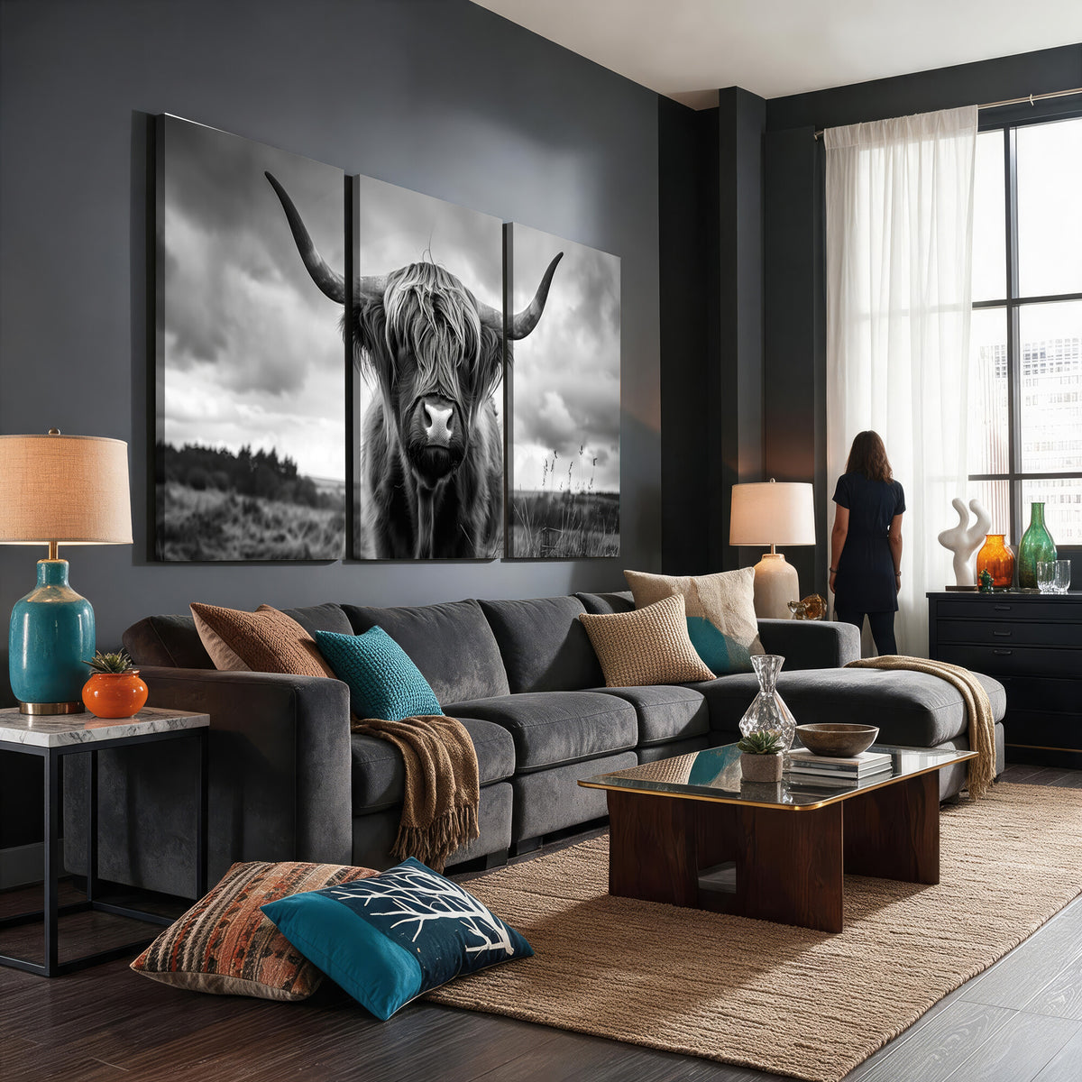 17924-_Poster-30x20 - Scottish Cow Wall Art Canvas Print, Longhorn Wall Art