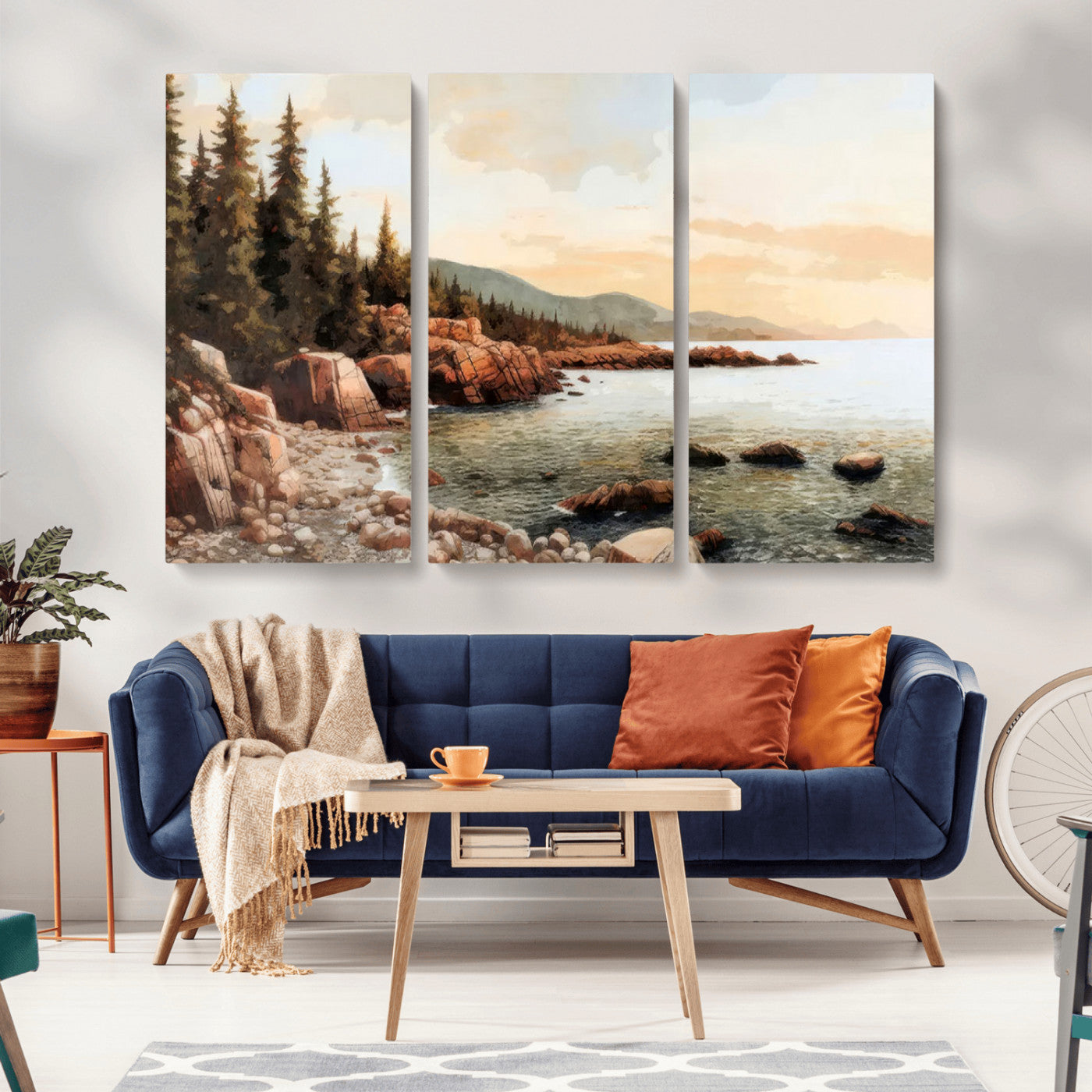 77145-MGV-CV-36X24-Serene Coastal View of Acadia National Park Wall Art - Stunning 3-Panel Wall Art Canvas Print,