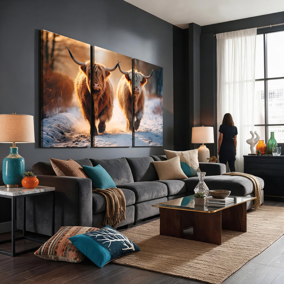 94810-_Poster-30x20 - Scottish Highland Cow Horn Farm Wall Art Canvas Print