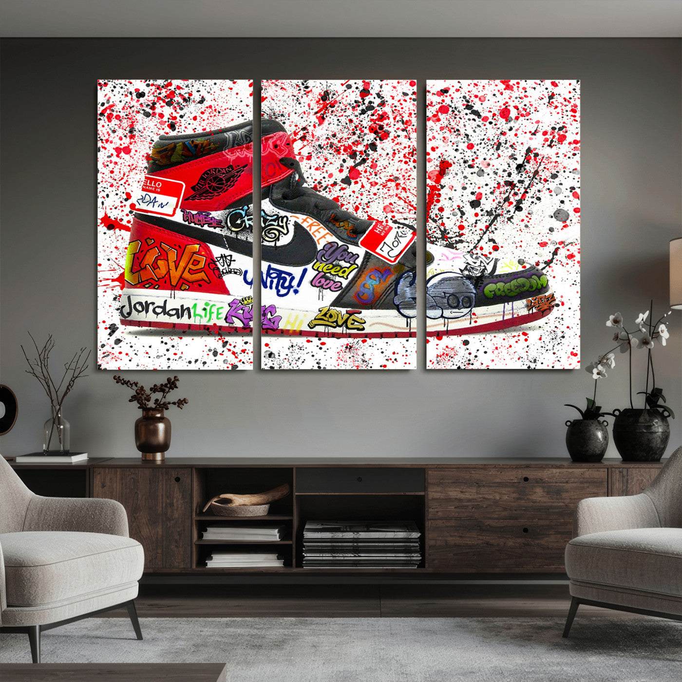 38836-MGV-CV-36X24 - Jordan Shoes Graffiti Wall Art Canvas Print- Jordan Graffiti Canvas Wall Art - Framed Perfect for