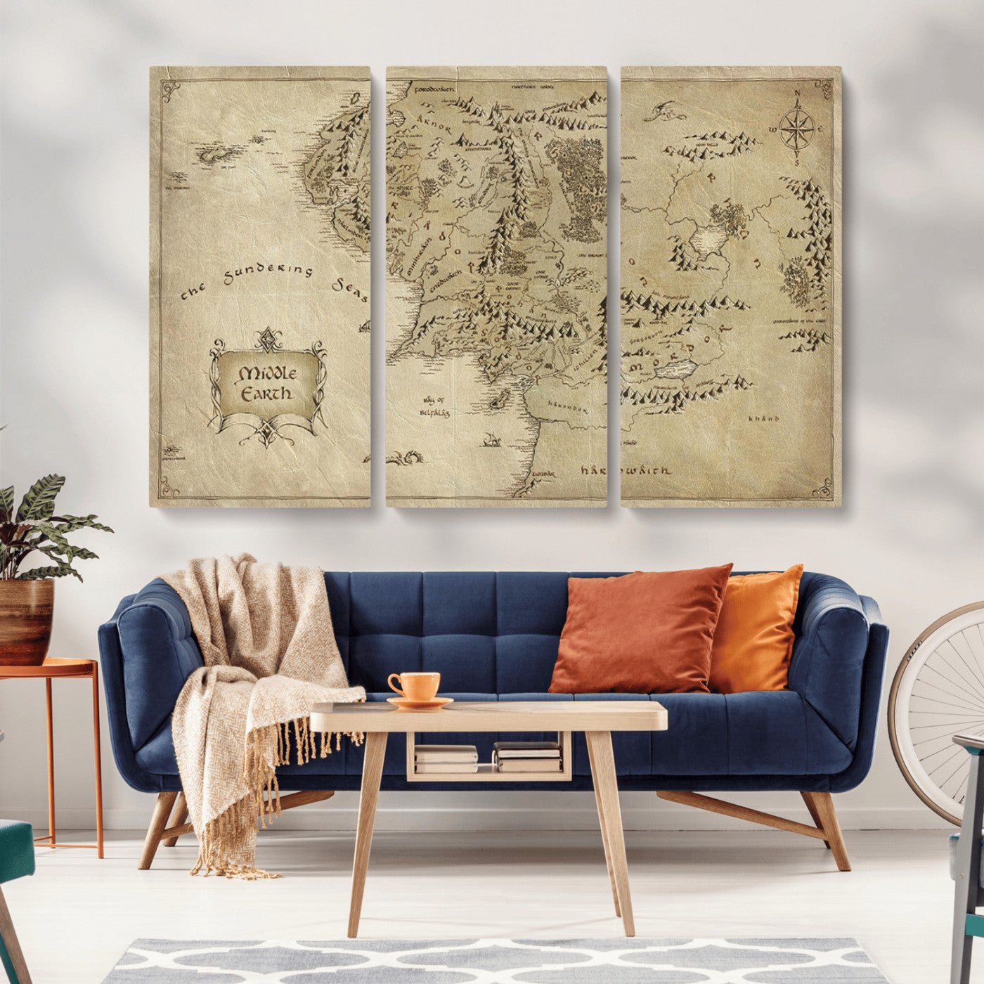 21784-MGV-CV-36X24-Vintage Middle Earth Map Wall Art Canvas – Lord of the Rings Inspired Framed Map Print, Classic Fantasy Decor for Home, Office