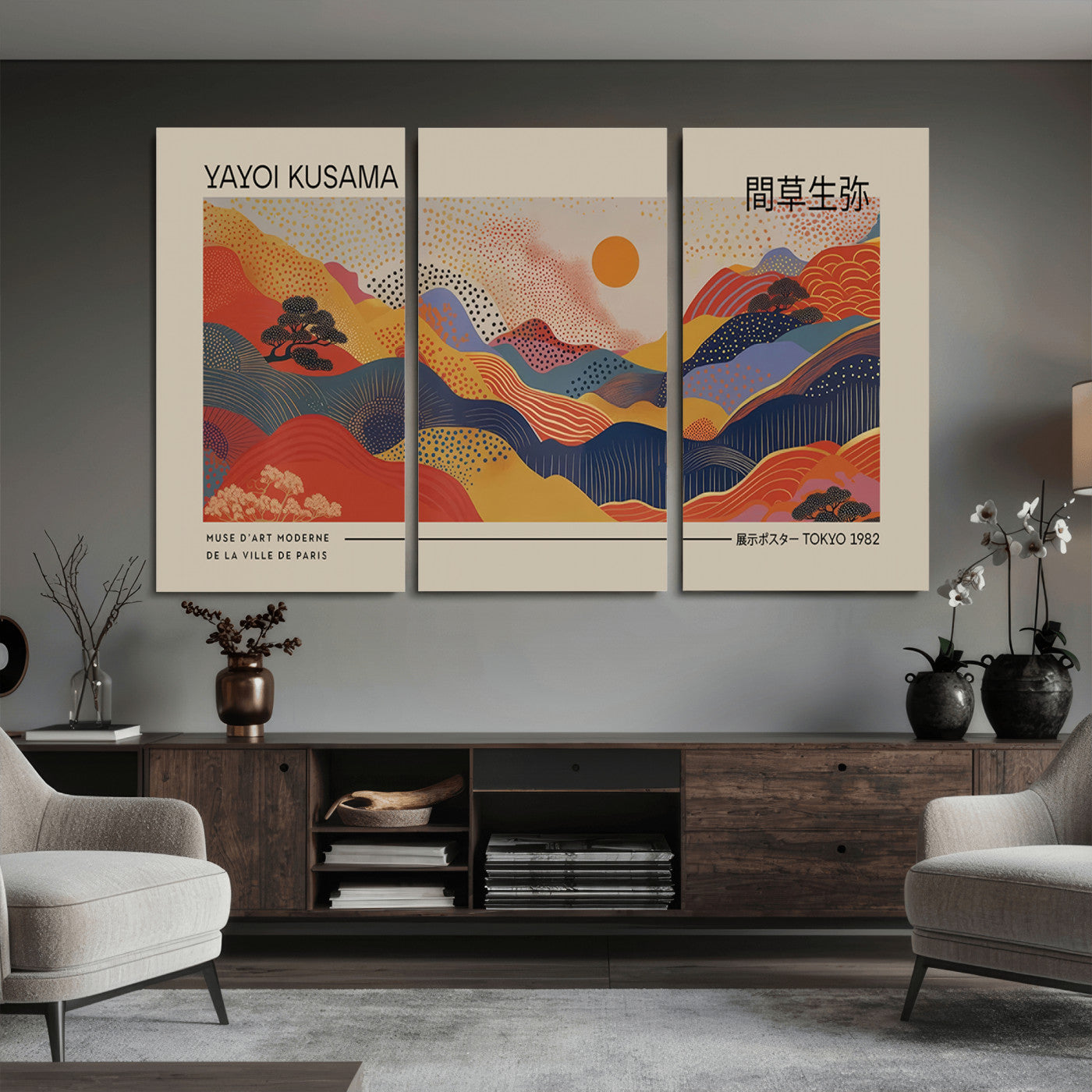 87627-MGV-CV-36X24 - Yayoi Kusama Landscape Canvas Print, Vibrant Floral Mountain Art Print, Botanical Flower Nature