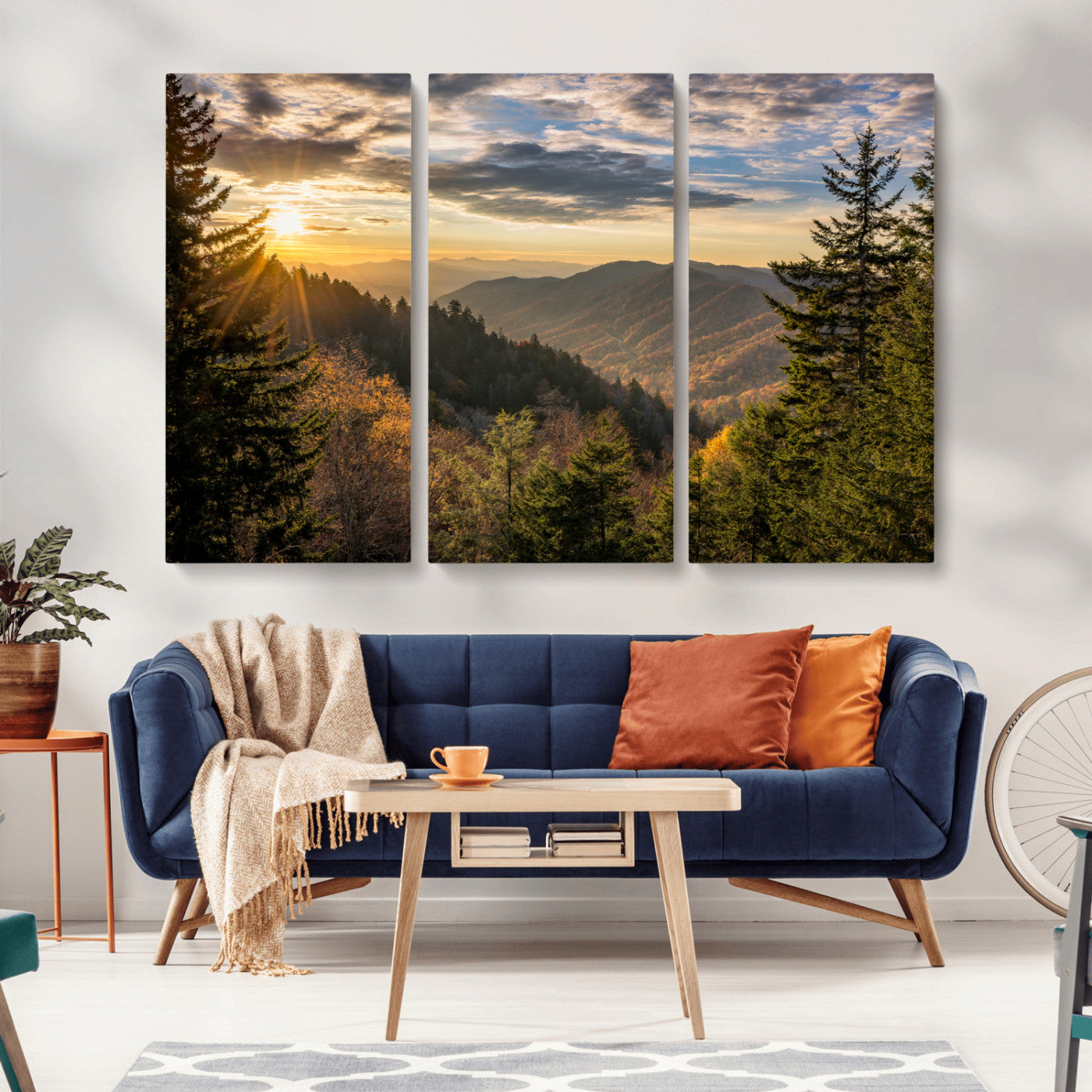 73692479-MGV-CV-36X24-Sunrise Over the Smoky Mountains Canvas Wall Art – Breathtaking Scenic Landscape Photography in a