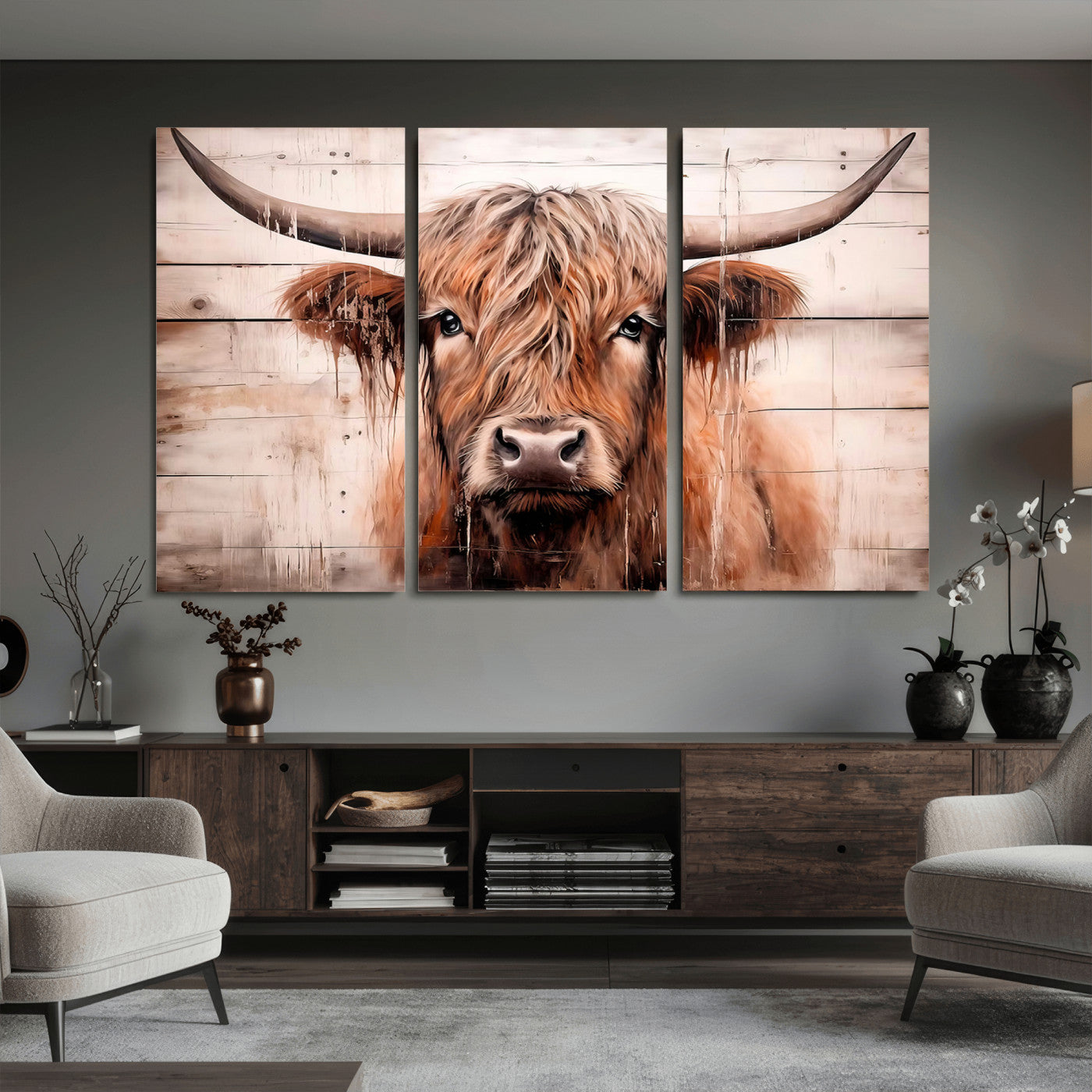 93730-MGV-CV-36X24 - Vintage Scottish Highland Cow Cattle Art Print Farmhouse Wall Art Canvas Print