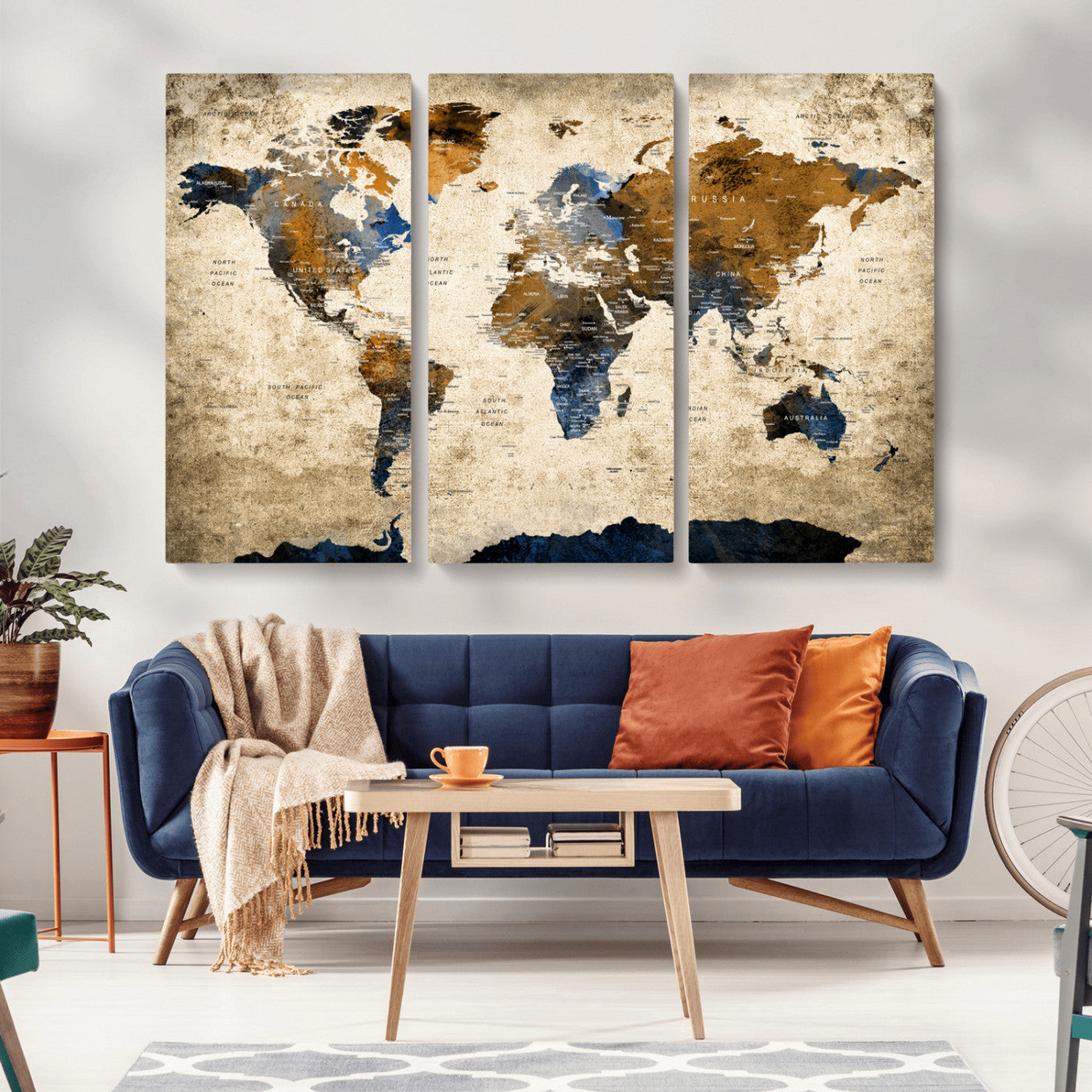 51140-MGV-CV-36X24-World Map Wall Art – Rustic Earth Tone Canvas Print, Antique Travel Map Design for Living Room, Office or Study, Classic Adventure Decor