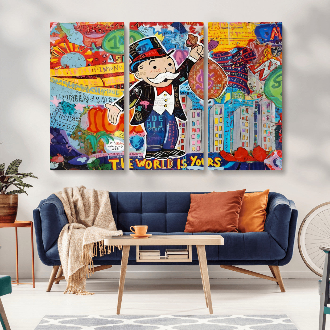 96320-MGV-CV-36X24-Pop Art Monopoly Man Canvas Wall Art Print - Bold and Colorful Street Art-Inspired Decor for Living