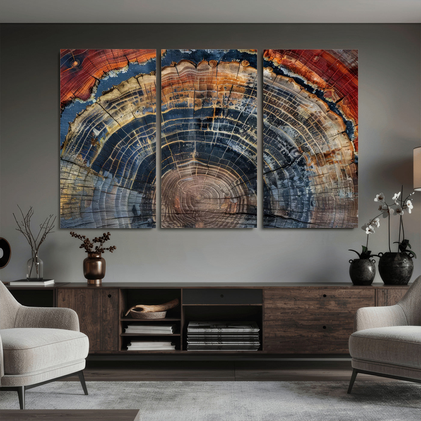 63519-MGV-CV-36X24 - Abstract Tree Ring Wall Art Canvas Print – Colorful Framed Minimalist Nature Tree Rings Home Artwork for Home and Office Decor