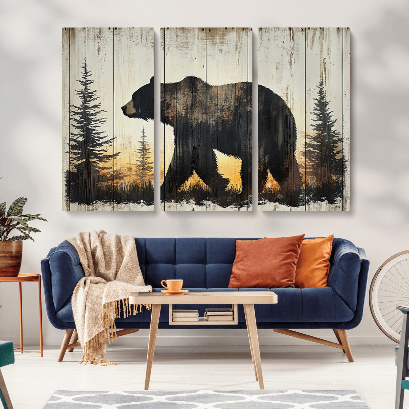83875-MGV-CV-36X24-Vintage Bear Wall Art Canvas Print for Farmhouse - Mountain Wood Canvas Wall Art - Forest Silhouette