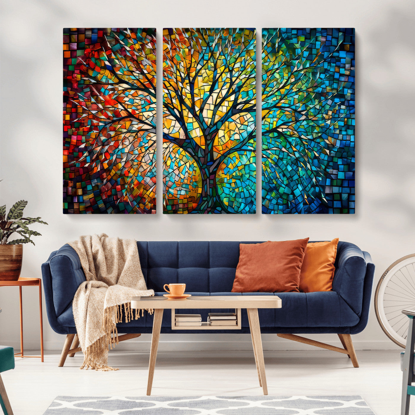 99325-MGV-CV-36X24-Yggdrasil Tree of Life Wall Art Print Canvas | Mosaic Style 3-Panel Canvas Print