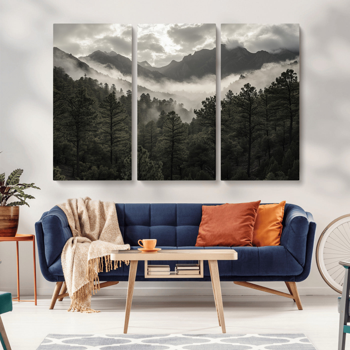 MGV-CV-48X32-3P - Misty Mountain Forest Wall Art – Canvas Print of Cloudy Peaks, Tranquil Pines, Enchanted Landscape, Majestic Nature Decor for Home or Office