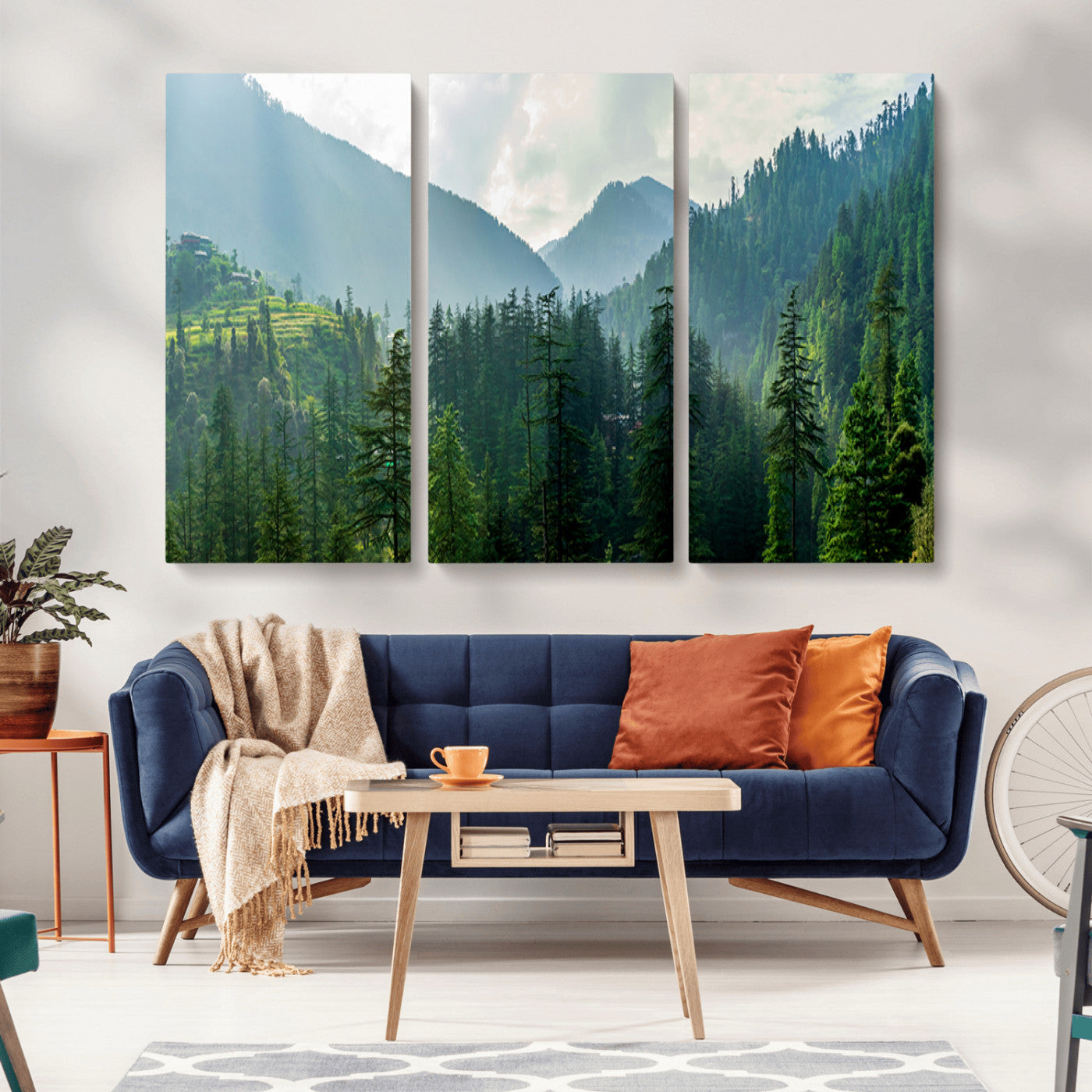 83417191-MGV-CV-36X24-Misty Forest Mountain Wall Art Canvas Print – Framed Serene Nature Scene with Tranquil Valley Artwork for Home, Office