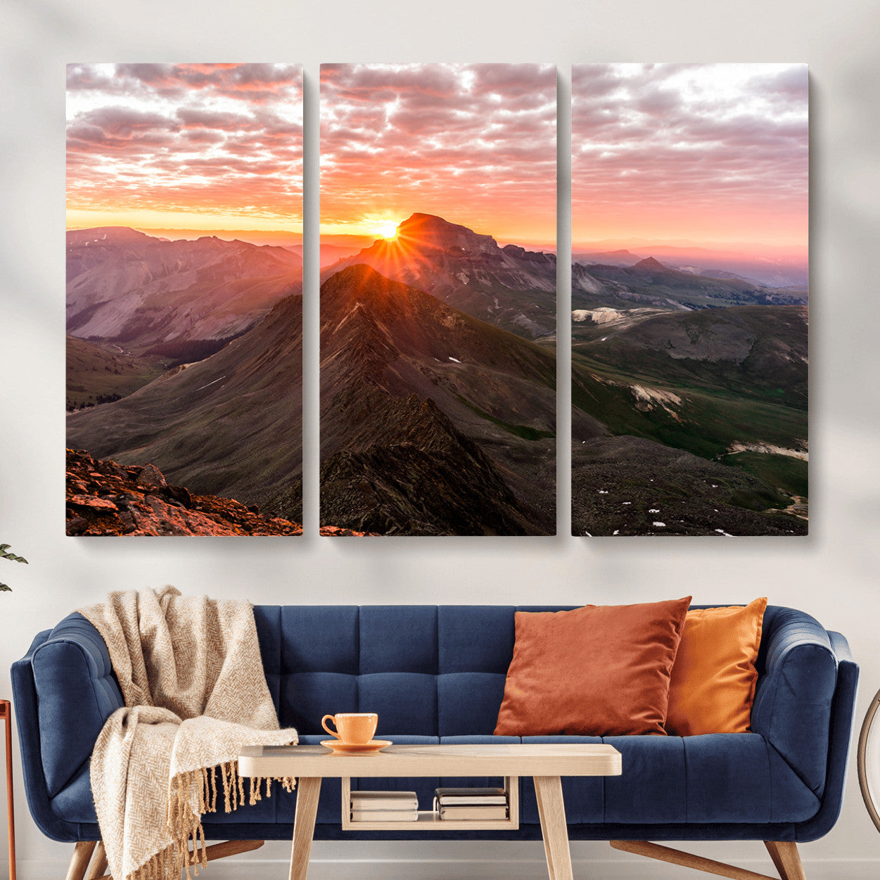MGV-CV-48X32-3P - Majestic Sunrise Wall Art – Canvas Print of Rugged Mountain Peaks, Vibrant Sky, Serene Landscape, Nature Decor for Home or Office