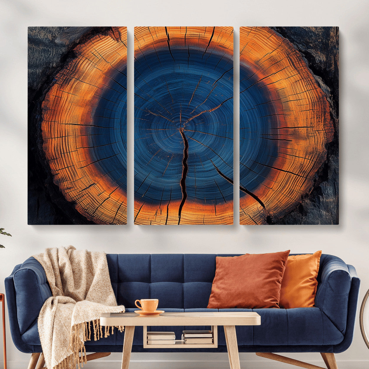 MGV-CV-48X32-3P - Abstract Tree Ring Wall Art Print, Natural Rustic Wood Texture Canvas Print, Framed Tree Ring Printing, Wood Tree Stump Artwork Canvas Print