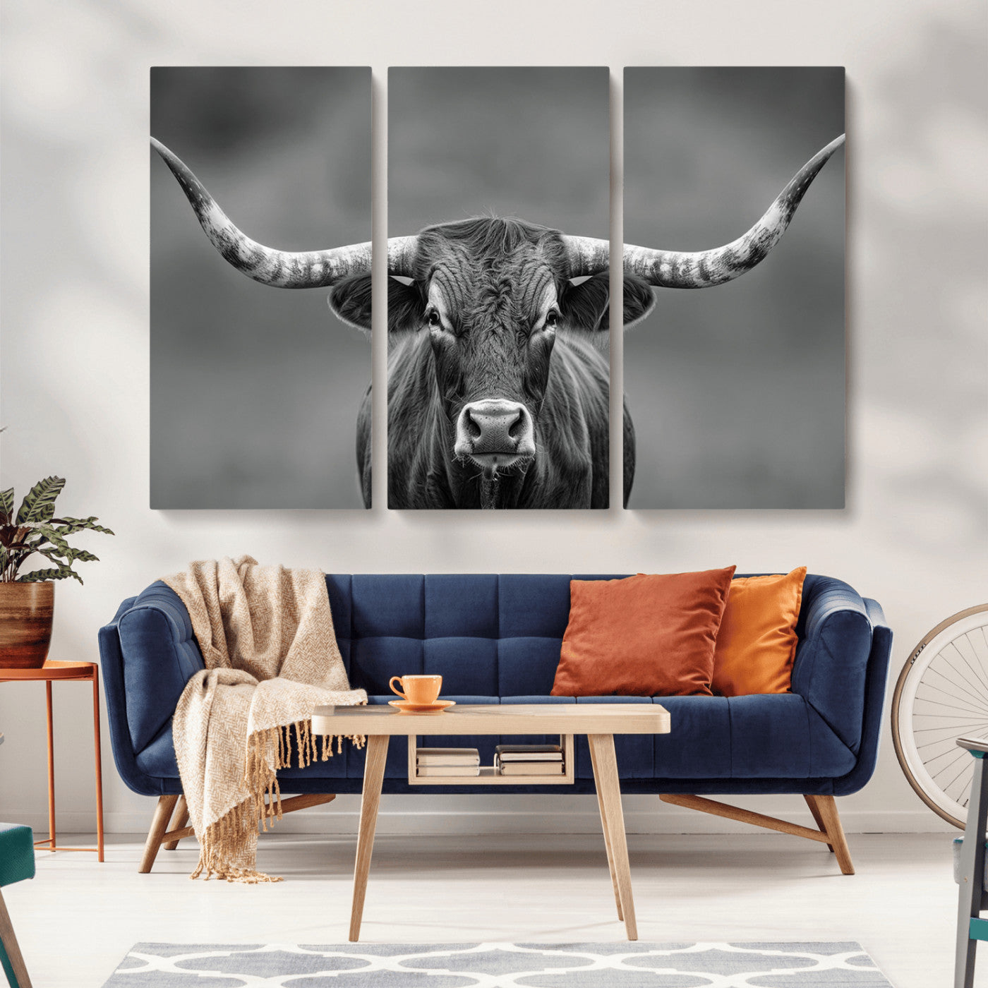 81228550-MGV-CV-36X24-Texas Longhorn Wall Art Canvas Print – Framed Western Bull Ranch Photography Rustic Country Farm Decor Artwork for home, office
