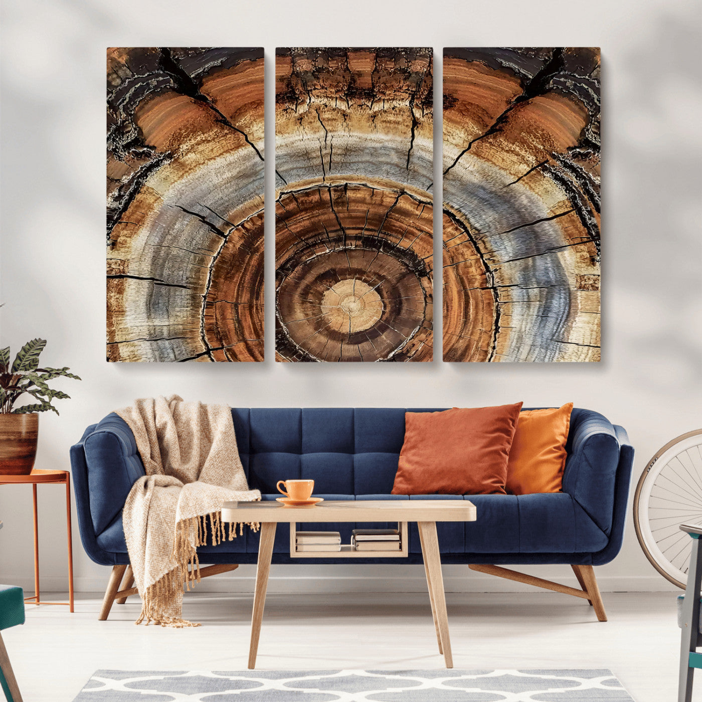 -Tree Rings Wall Art Canvas Print, Framed Wood Texture Art Picture Print, Rustic Pattern Perfect Rustic Organic Decor Artwork