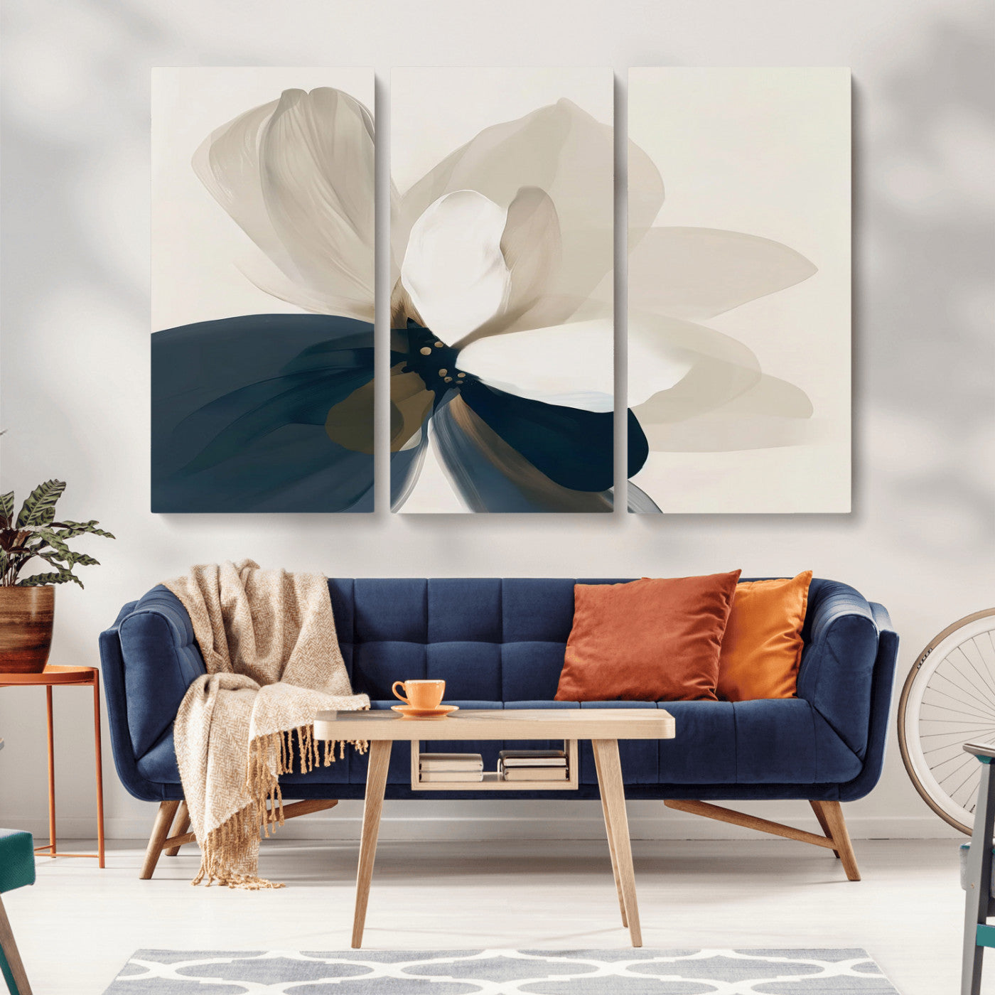 -Minimal Flower Wall Art Canvas Print, Framed Flower Drawing Art Picture Print, Beige Bloom Perfect Modern Botanical Decor Artwork