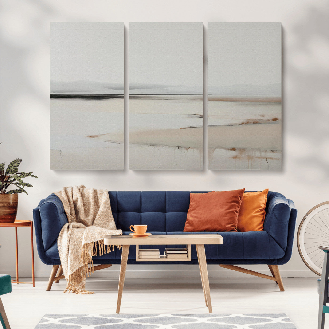 89410095-MGV-CV-36X24-Minimalist Landscape Wall Art Canvas Print – Framed Soft Horizon Abstract Seascape Earthy Tones Artwork for Home Office