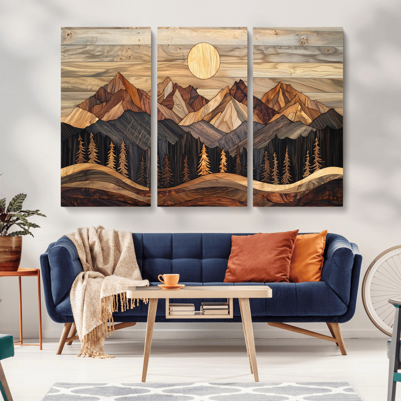 50100230-MGV-CV-36X24-Wood Mountain Wall Art Canvas Print – Framed Boho Abstract Woodland Rustic Farmhouse Geometric Artwork for Home Office