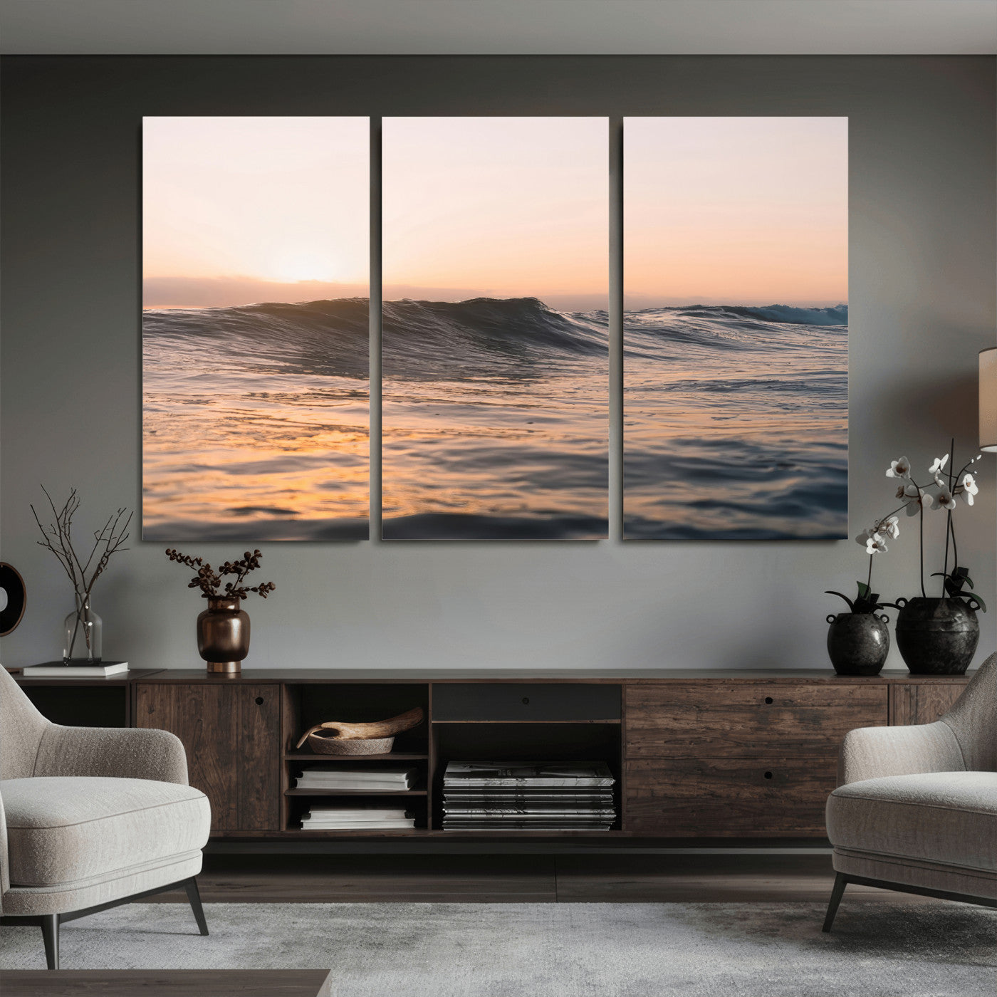 46299358-MGV-CV-36X24 - Golden Sunset Ocean Wall Art – Tranquil Waves & Peaceful Horizon Canvas Print, Soft Light and Evening Glow for Serene Beach, Home or Nature Decor