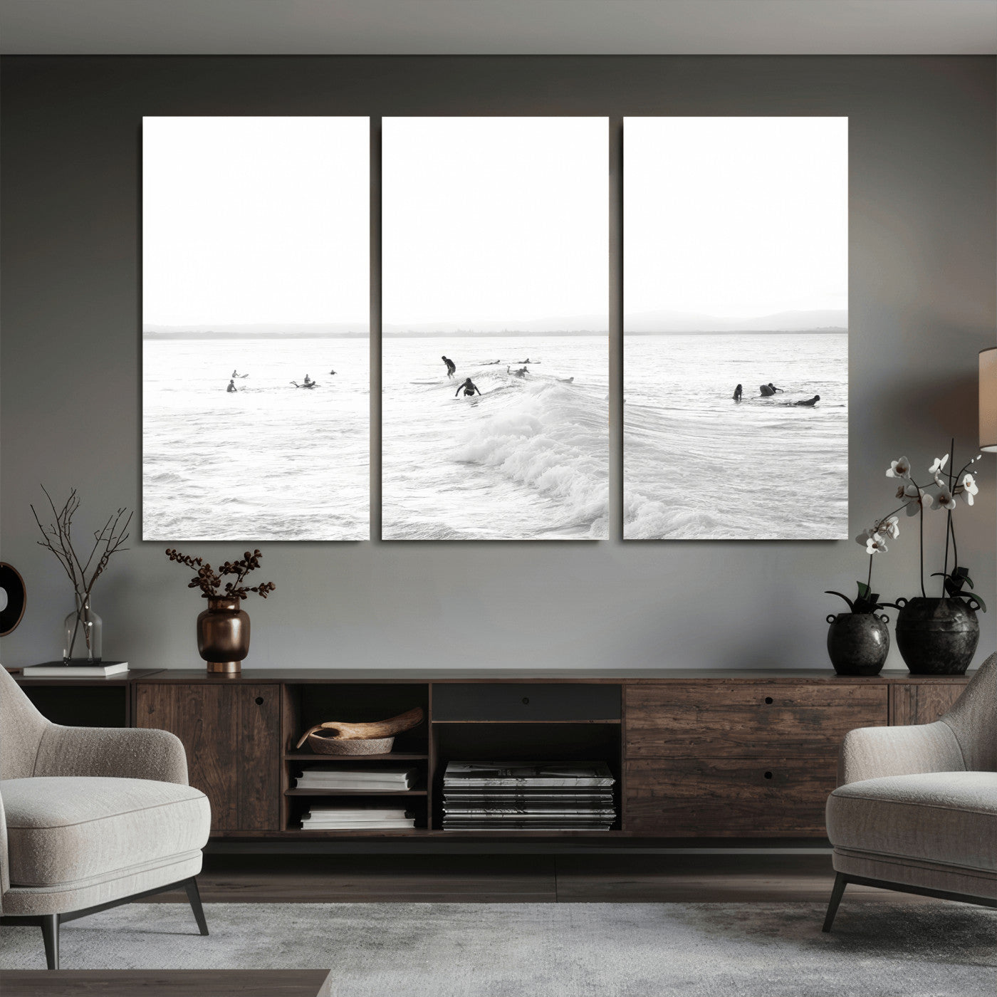 33449548-MGV-CV-36X24 - Surf Crowd Motion Wall Art – Active Surfers & Ocean Waves Canvas Print, Dynamic Water and Coastal Horizon for Living Room or Sea Adventure Decor