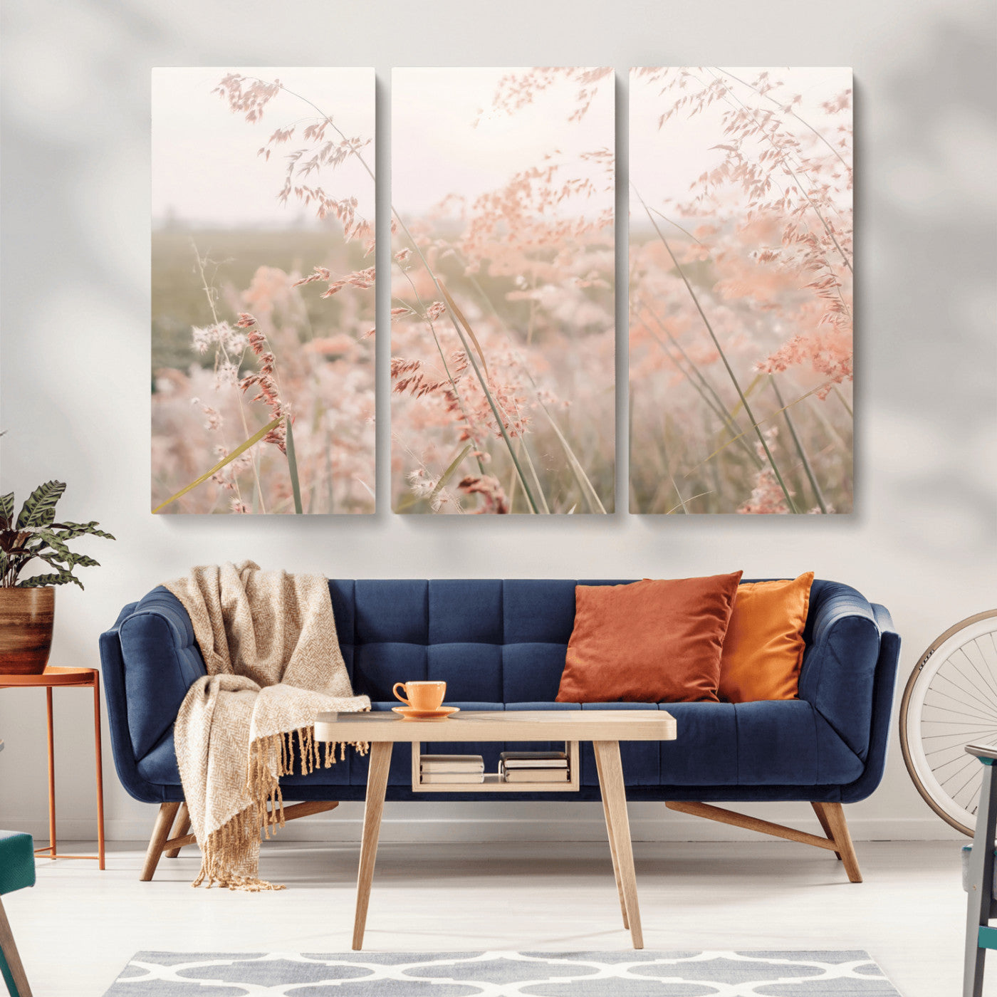 -Pastel Grasses Wall Art Canvas Print, Framed Soft Meadow Art Picture Print, Field in Breeze Perfect Soft Pastel Minimal Decor Artwork