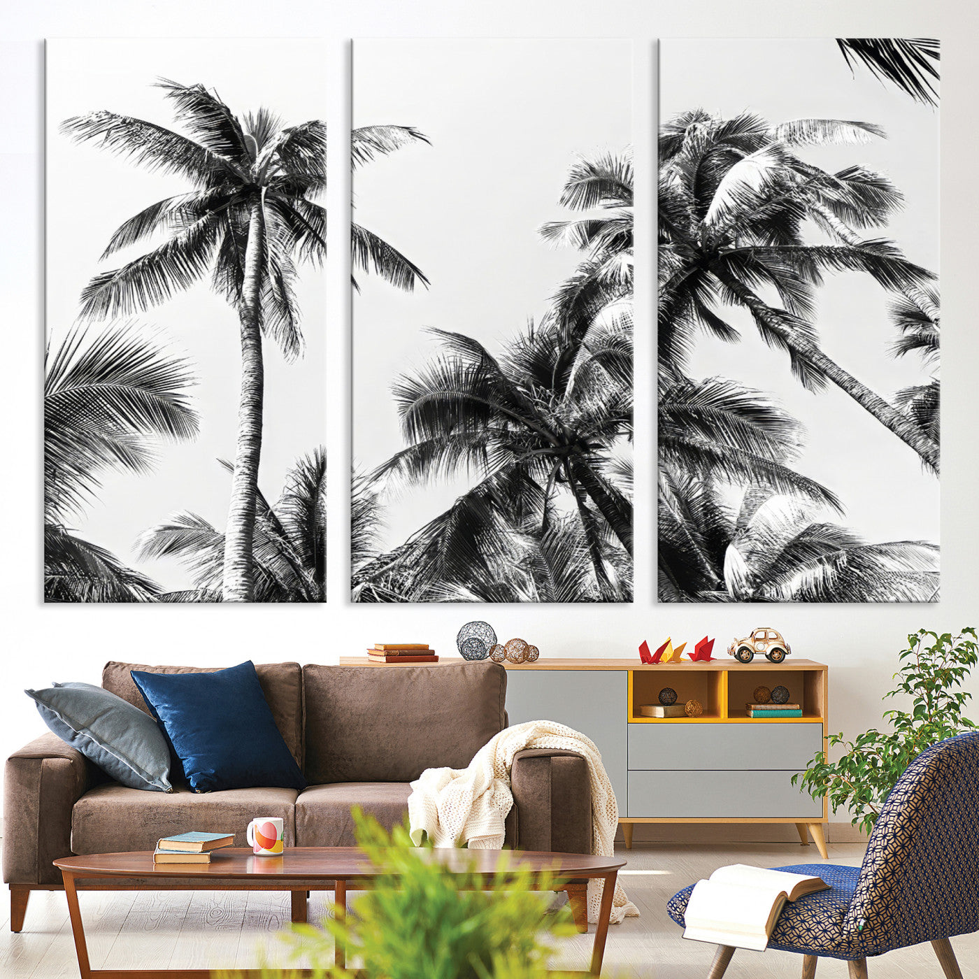 -Palm Wall Art Canvas Print, Framed Tropics Art Picture Print, Monochrome Perfect Minimalist Decor